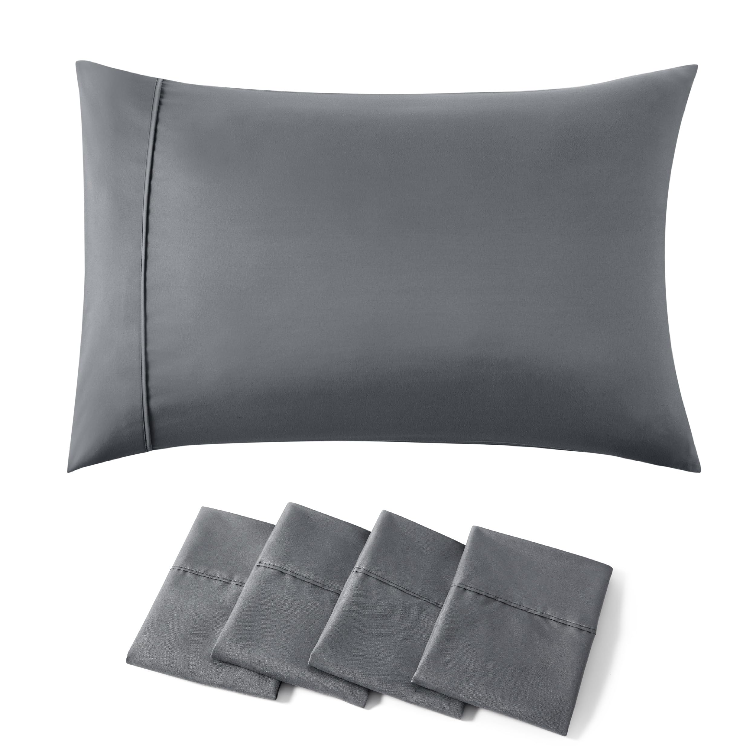 Bedsure Queen Pillow Cases Set Of 4 - Dark Grey Polyester Microfiber Pillowcases 4 Pack, Super Soft And Cozy Gray Pillowcase, Pillow Case Covers With Envelop Closure, 20X30 Inches