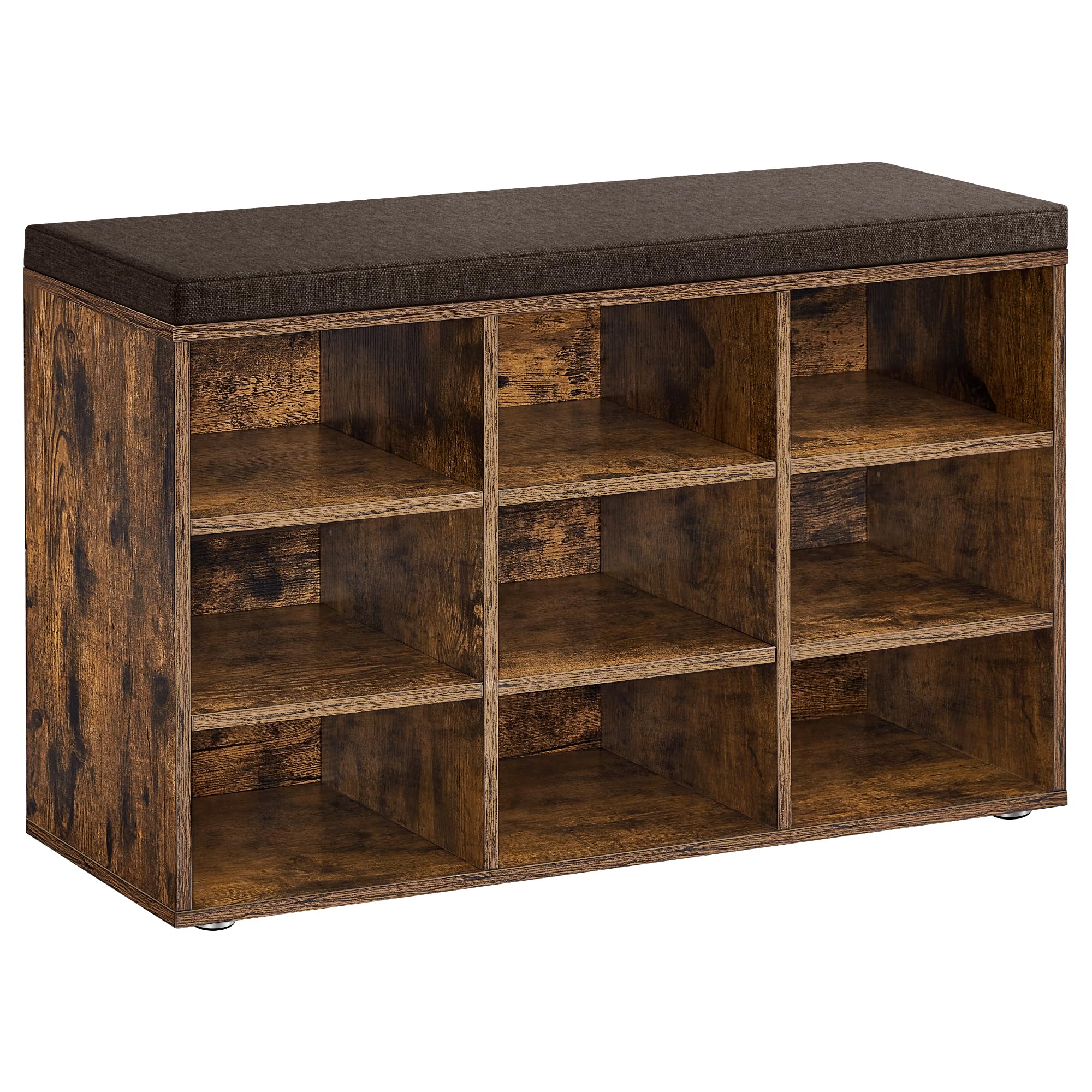 Vasagle Shoe Bench With Cushion, Storage Bench With Padded Seat, Entryway Bench With 9 Compartments, For Bedroom, 11.9 X 30.9 X 18.9 Inches, Rustic Brown And Chestnut Brown Ulhs009B01