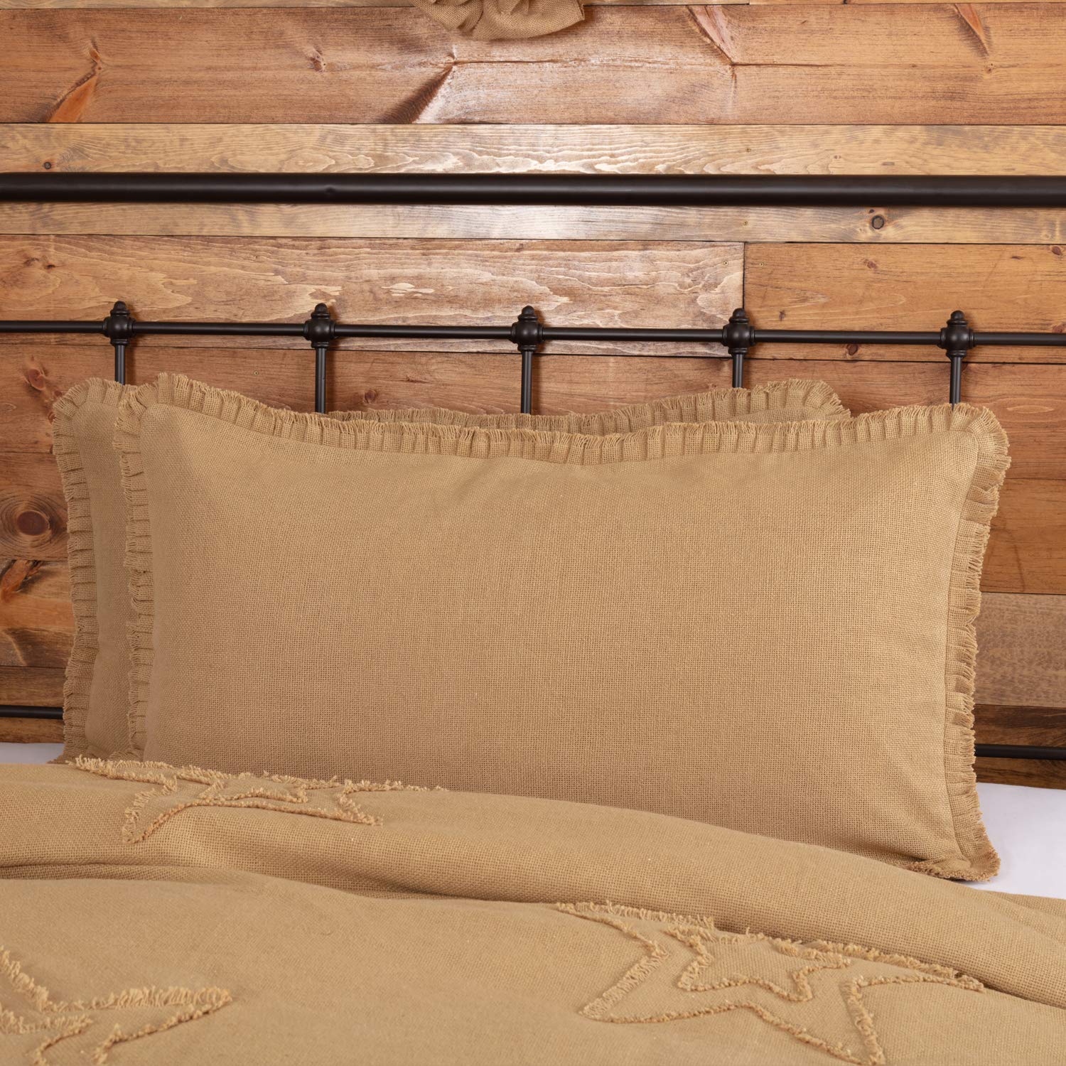 Vhc Brands Burlap Fringed W Ruffle Collection 100% Cotton Coordinating Farmhouse Bedding Pillow Sham King Standard 3 Color Choic