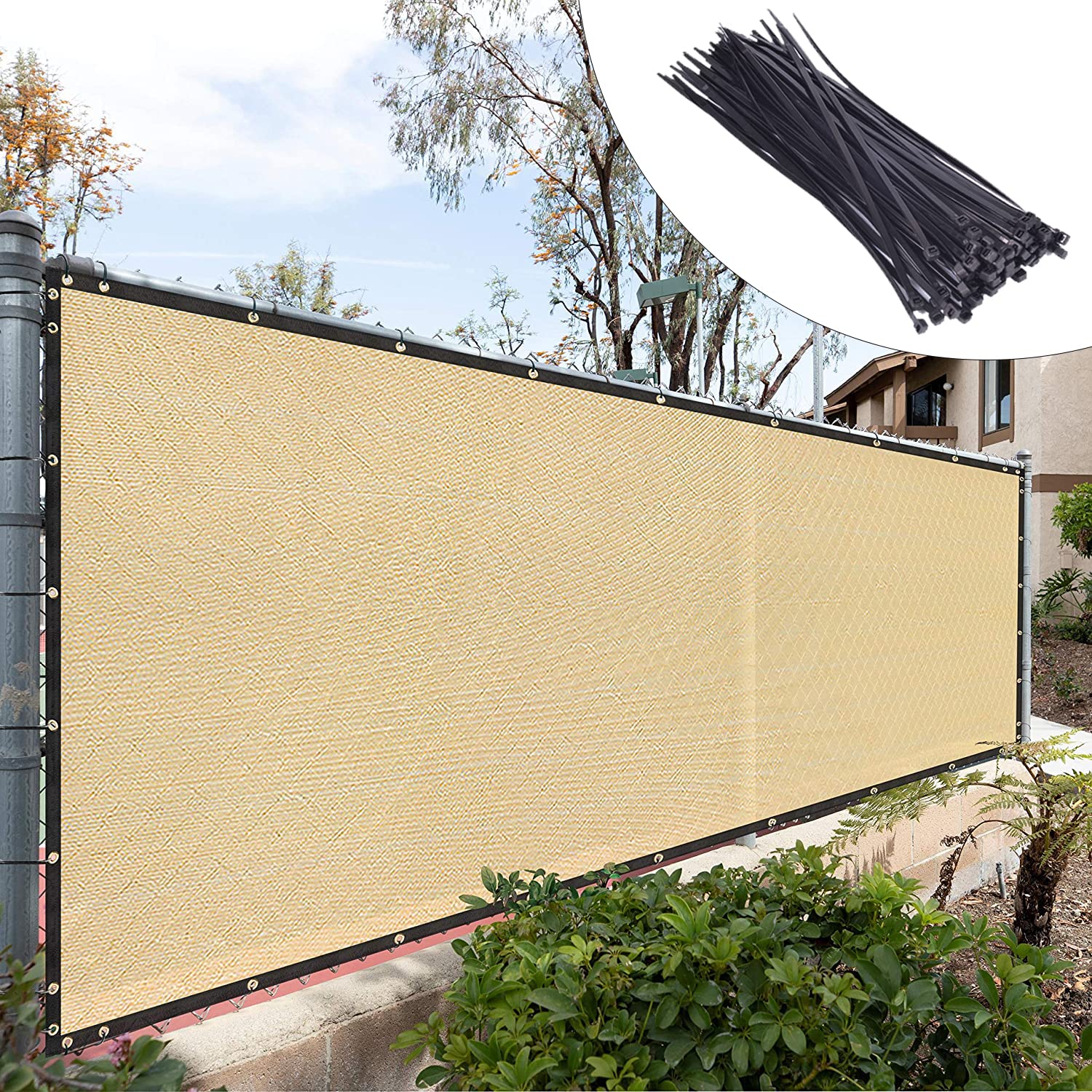 Royal Shade Custom Size 6' X 162' Beige Fence Privacy Screen Windscreen Cover Netting Mesh Fabric Cloth - Cable Zip Ties Include