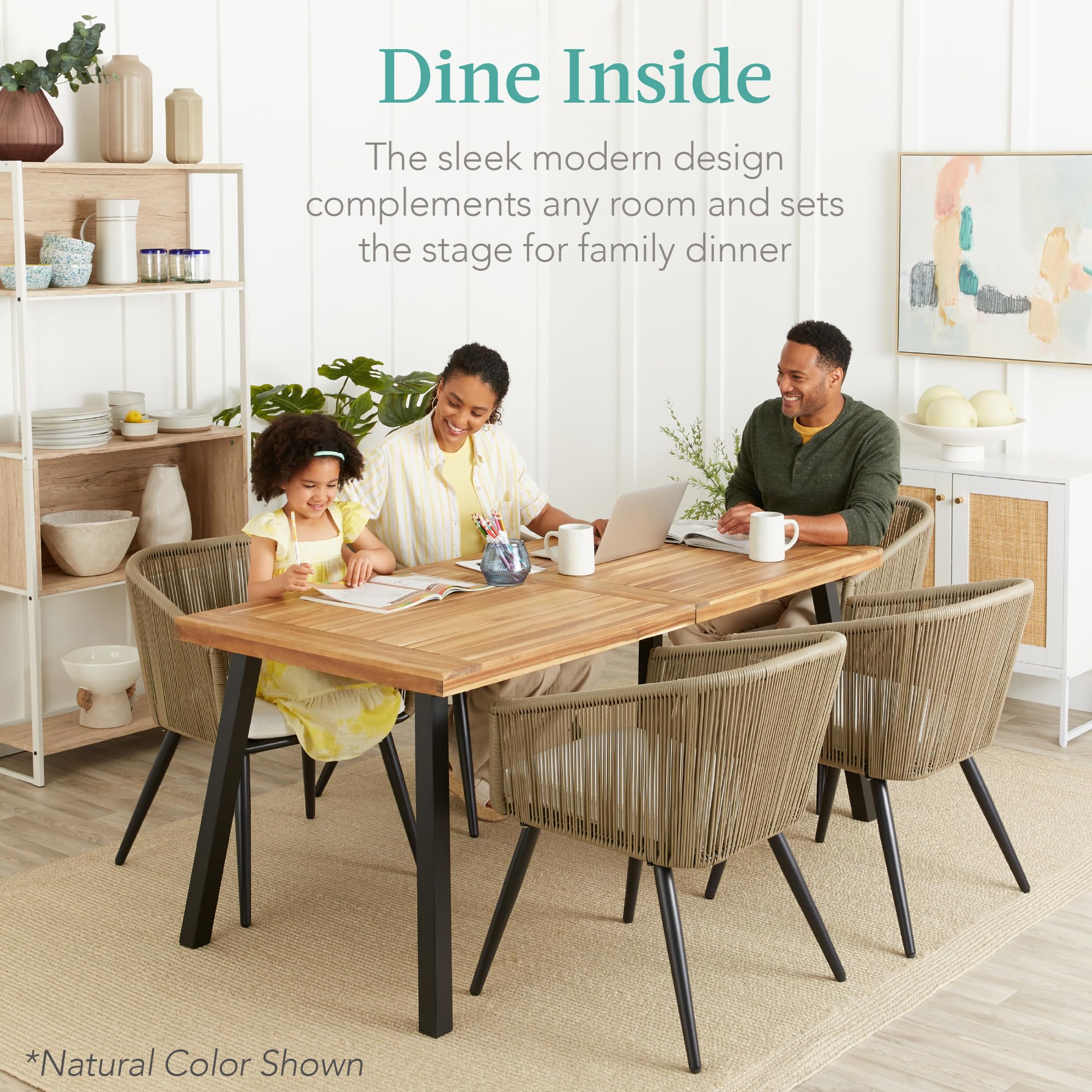 Best Choice Products 6-Person Indoor Outdoor Acacia Wood Dining Table, Picnic Table W/Powder-Coated Steel, 350 Pound Capacity Legs - Taupe