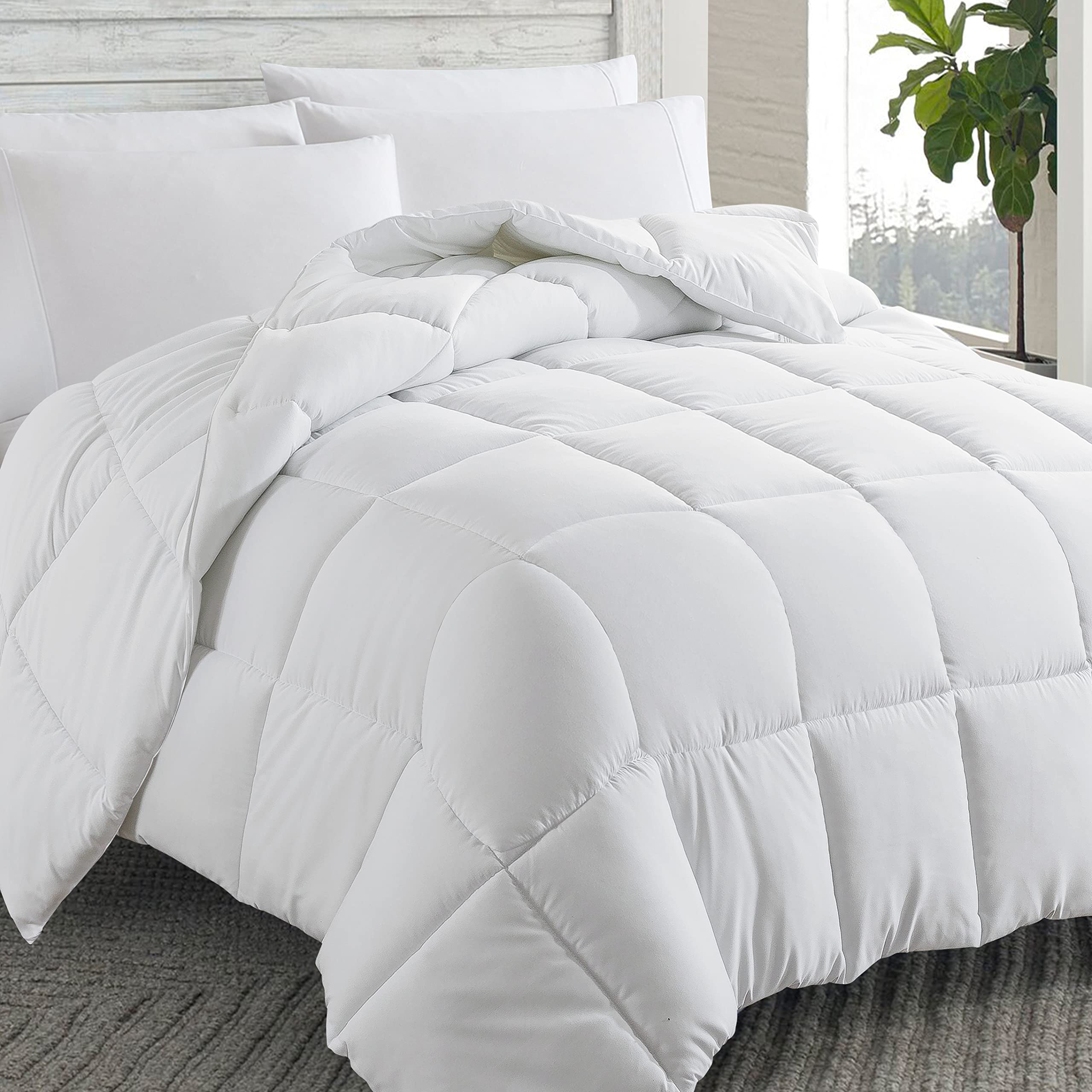 Cosybay Down Alternative Comforter (White, Queen) - All Season Soft Quilted Queen Size Bed Comforter - Duvet Insert With Corner