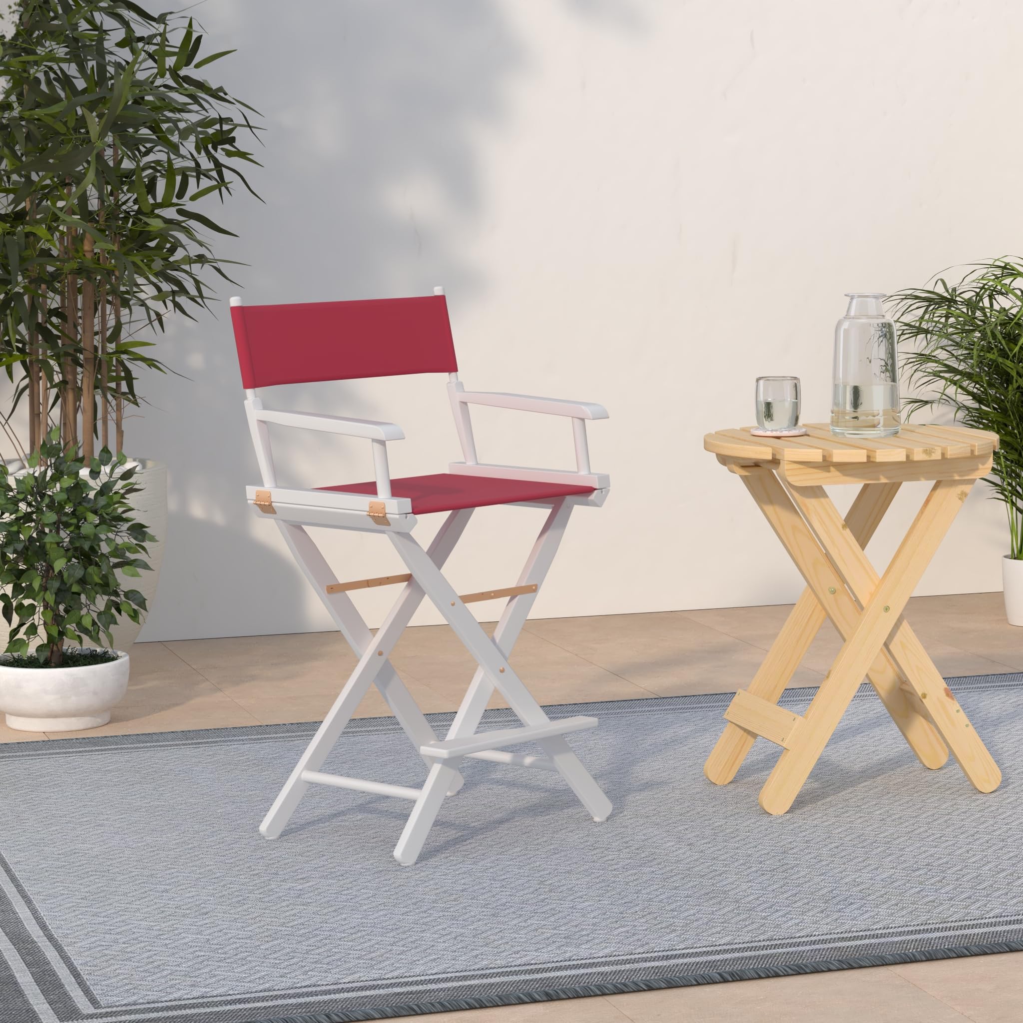Casual Home 24" Director's Chair White Frame with Burgundy Canvas, Counter Height