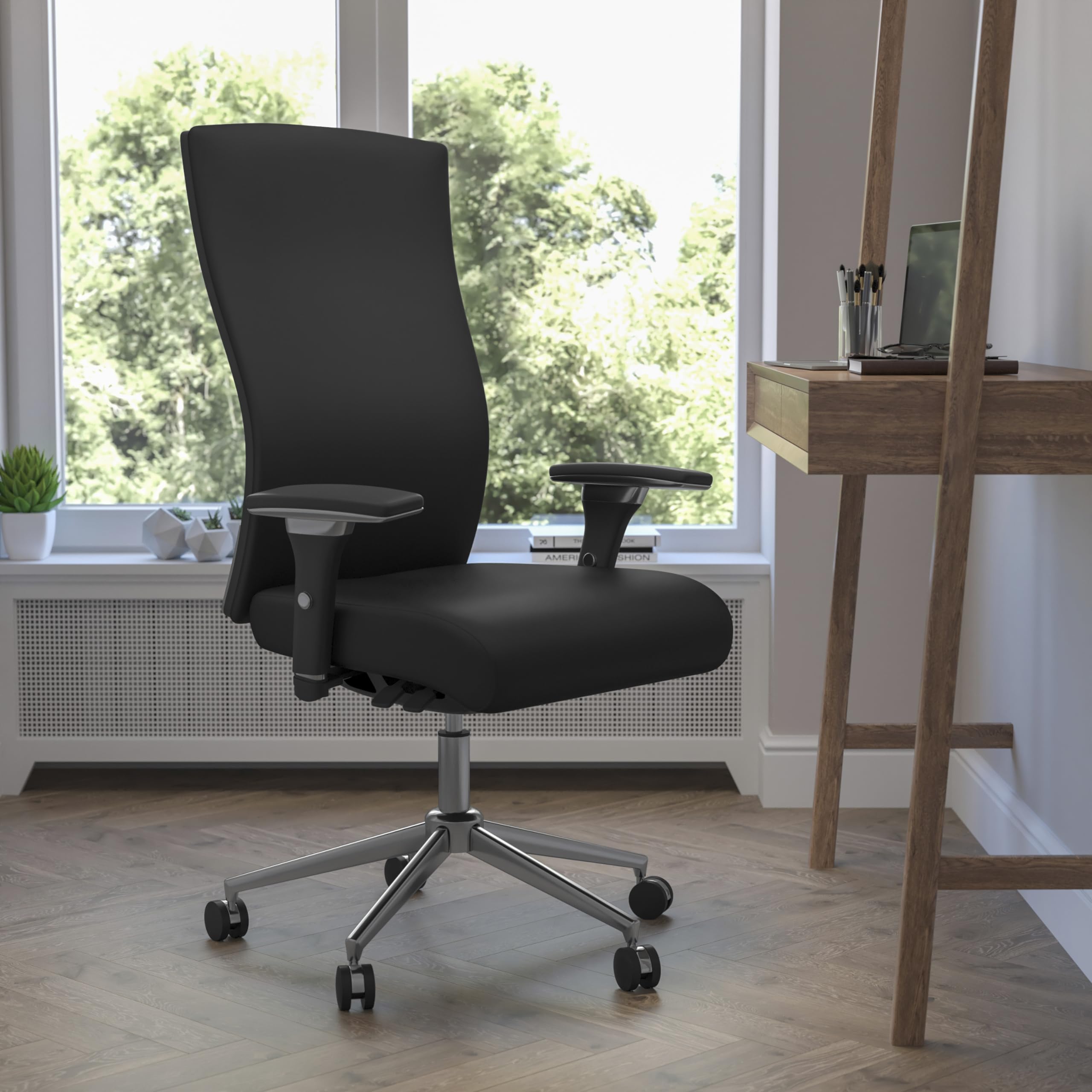 Flash Furniture HERCULES Series 24/7 Intensive Use 300 lb. Rated Black LeatherSoft Multifunction Ergonomic Office Chair with Seat Slider