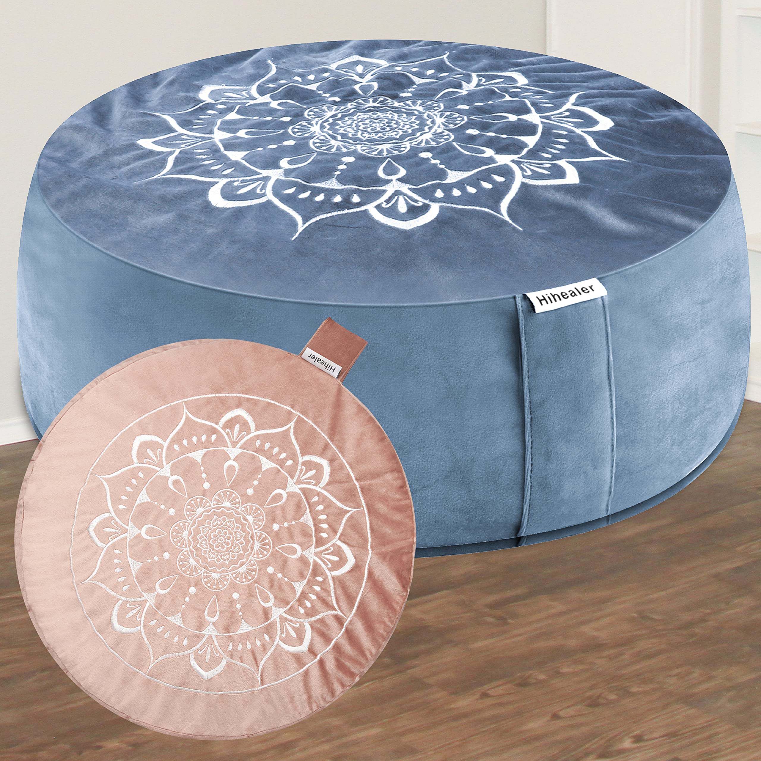 Hihealer Meditation Cushion Traditional Tibetan Meditation Pillow Velvet Cover Large Floor Cushion Blissful Pink & Aqua