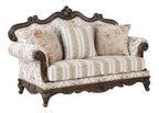 Acme Nayla Fabric Upholstered Rolled Arms Loveseat with 3 Pillows in Walnut