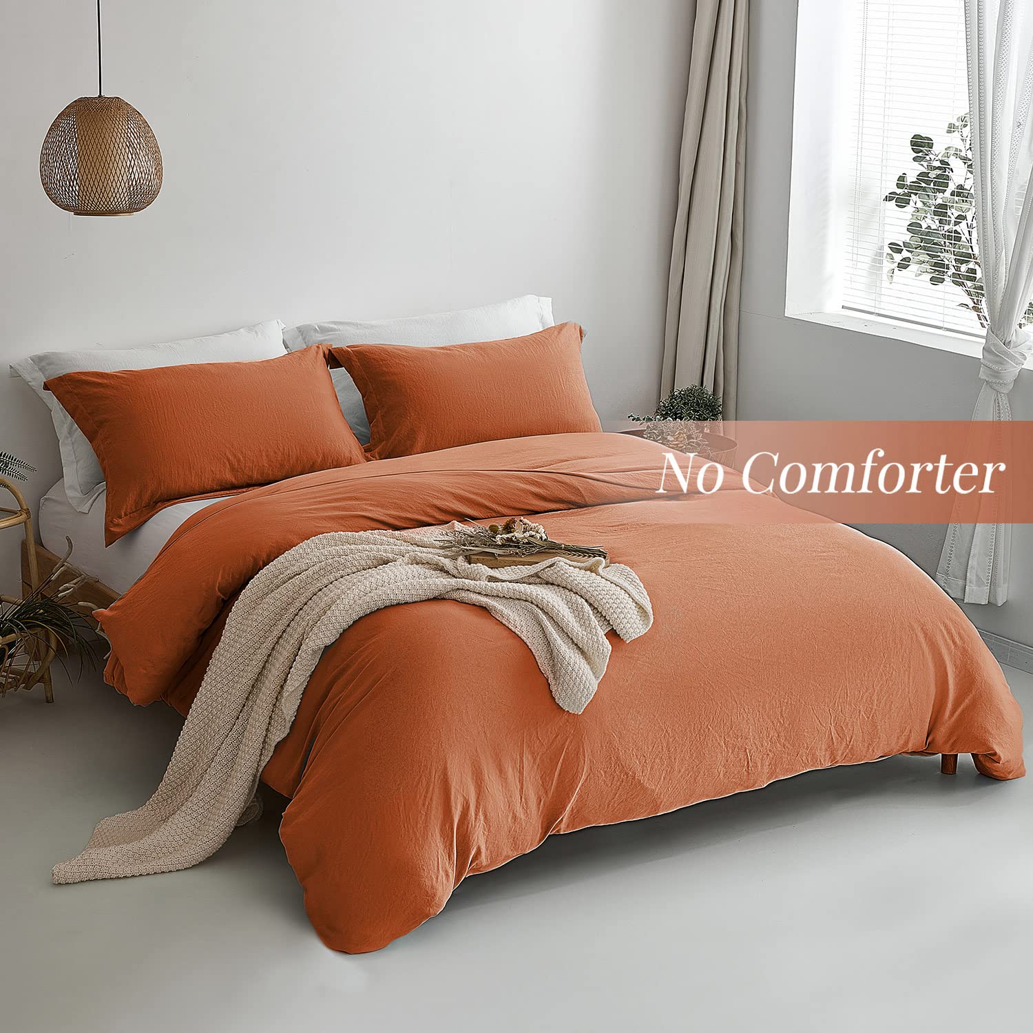 Mildly Super Soft Duvet Cover - 100% Washed Microfiber Rust Comforter Cover Set 3 Pieces With Zipper Closure & Corner Ties (No C