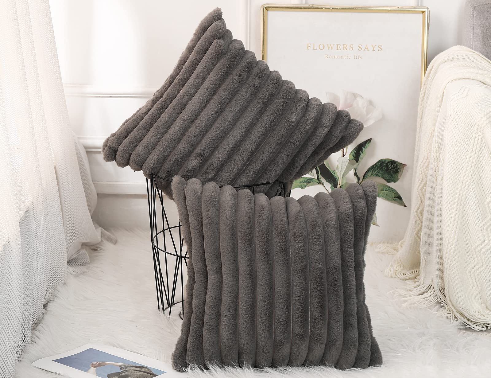 Panod Faux Fur Decorative Large Throw Pillow Covers 28 X 28,Boho Modern Pillow Case Cushion Cover For Bed Sofa Farmhouse Livingr