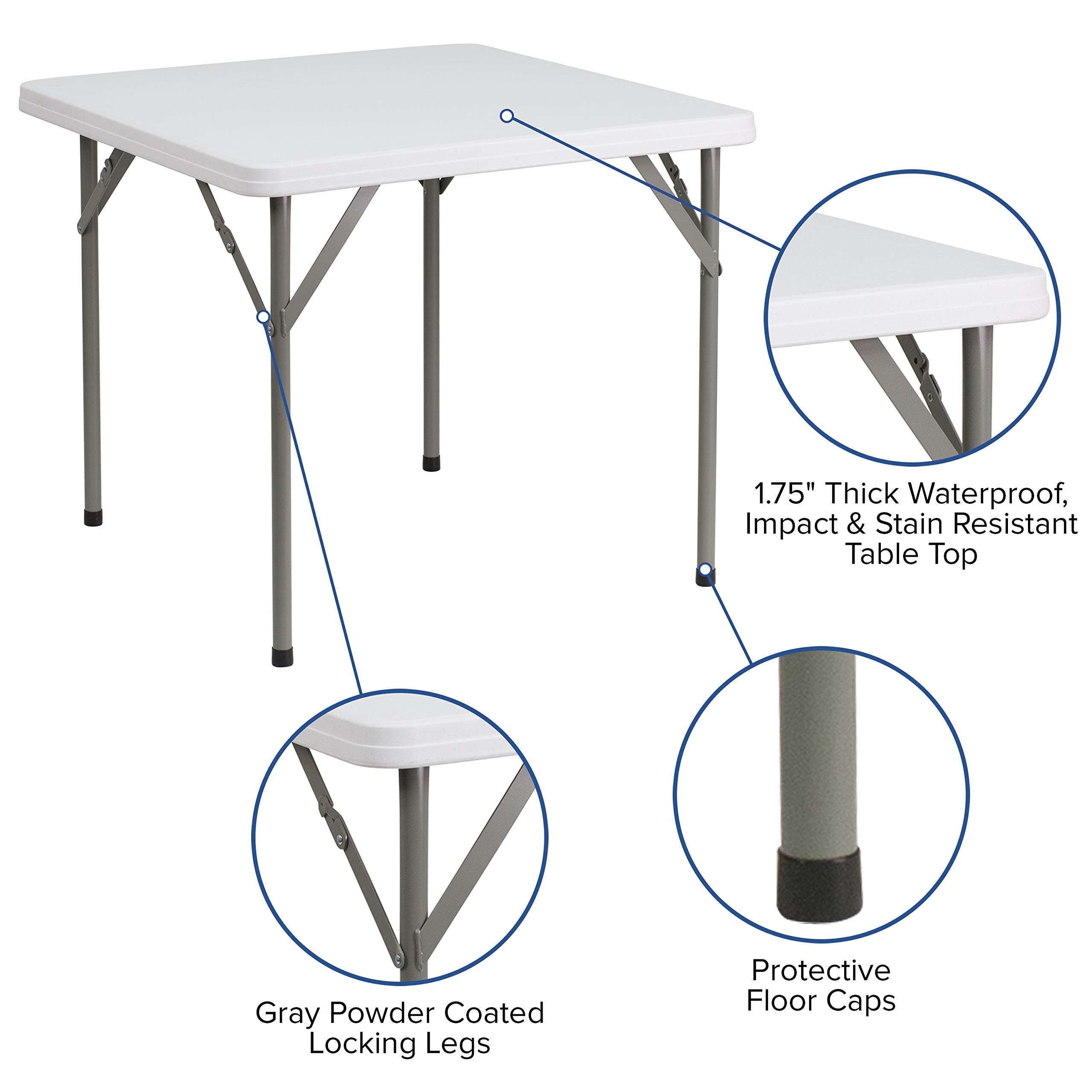 Flash Furniture Elon 2.85' Square Plastic Folding Event Table for Indoor/Outdoor Events, Portable Banquet Table with Locking Legs, White