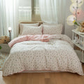 Vm Vougemarket Pink White Duvet Cover Queen 100% Cotton Girls Flower Bedding Set Aesthetic Princess Style Reversible Duvet Cover