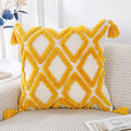 Panod Super Soft Farmhouse Decorative Plush Throw Pillow Covers 22 X 22 Yellow,Solid Diamond Pattern Tufted With Tassels Modern
