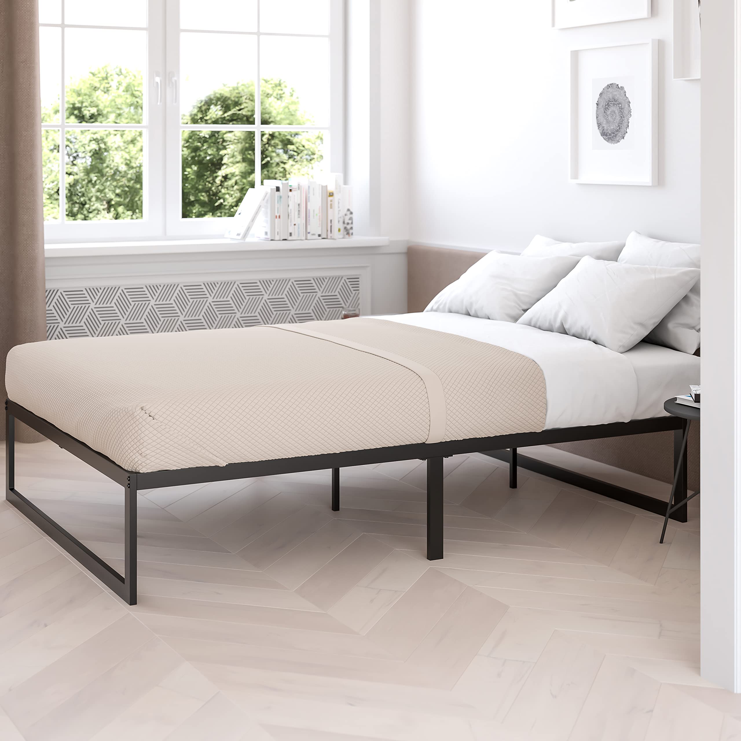 Flash Furniture Lana 14 Inch Metal Platform Bed Frame - No Box Spring Needed with Steel Slat Support and Quick Lock Functionality (Full)