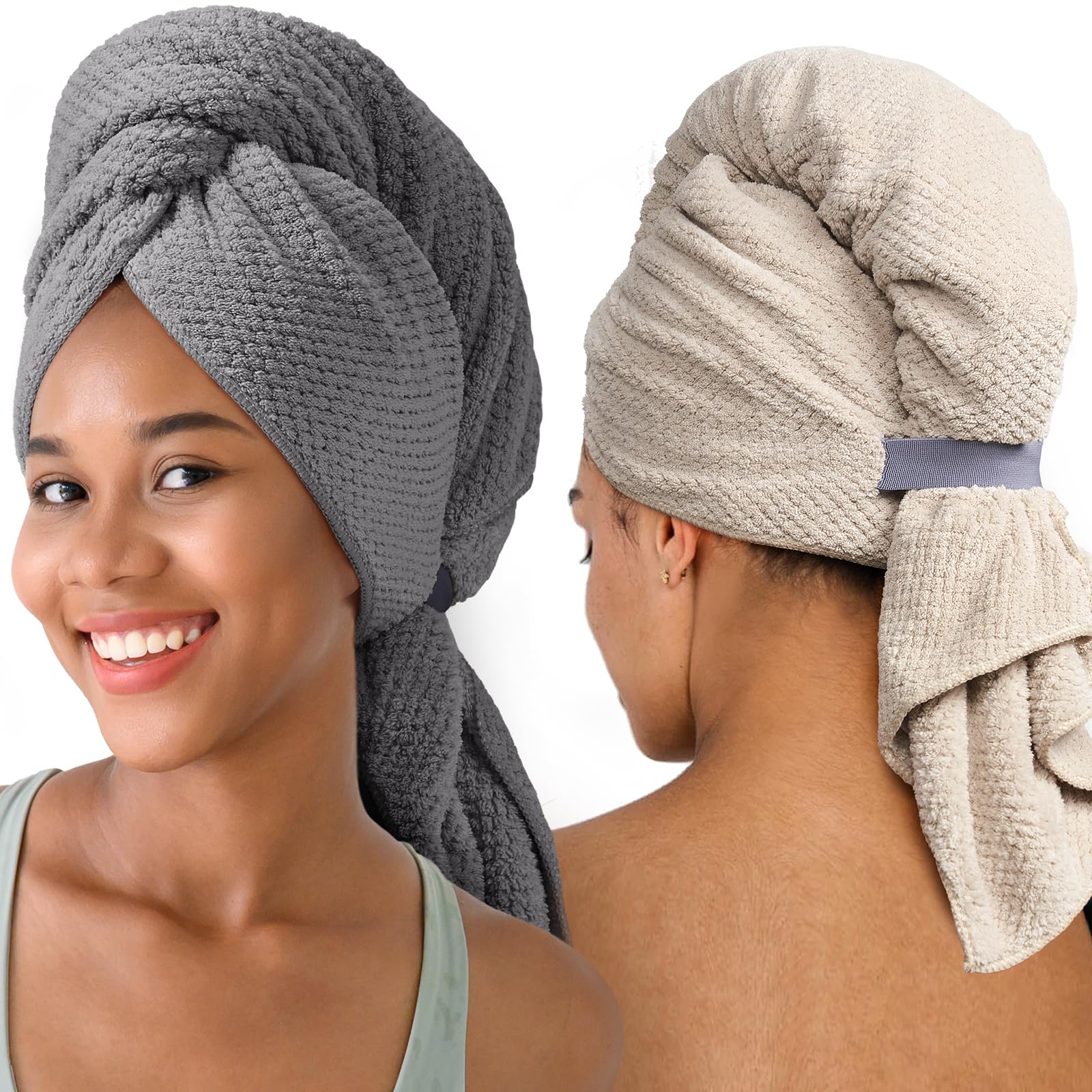 Umisleep Extra Large Microfiber Hair Towel for Women Curly, Long, Thick Hair, 2 Pack Ultra Absorbent Hair Drying Towel Wrap, Sup