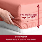 Mellanni Split King Sheet Set - 7-Piece Iconic Collection Bedding, (Including 4 Pillowcases), 16-Inch Deep Pocket, Easy Care, Extra Soft, Cooling Sheets, Brushed Microfiber - Coral