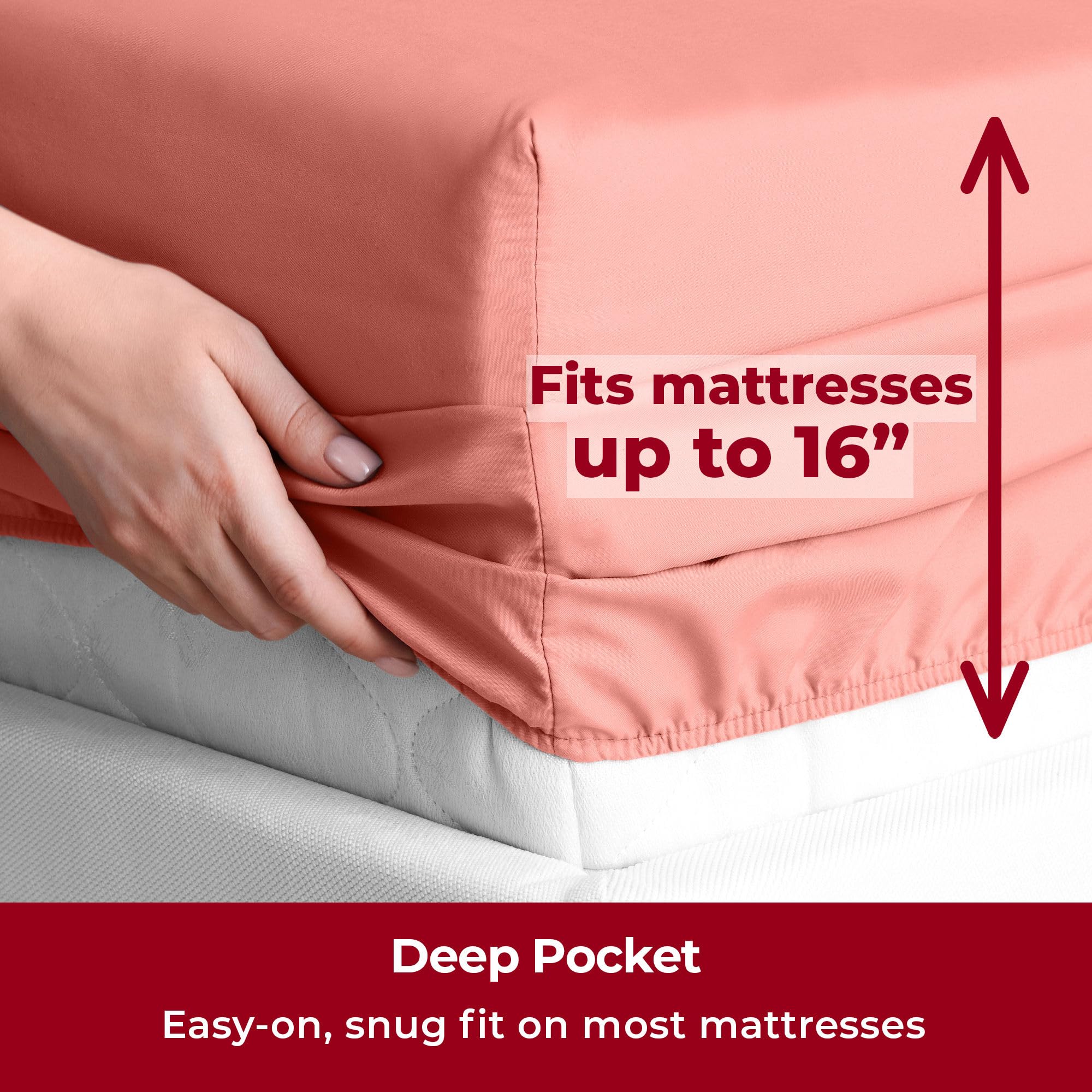 Mellanni Split King Sheet Set - 7-Piece Iconic Collection Bedding, (Including 4 Pillowcases), 16-Inch Deep Pocket, Easy Care, Extra Soft, Cooling Sheets, Brushed Microfiber - Coral