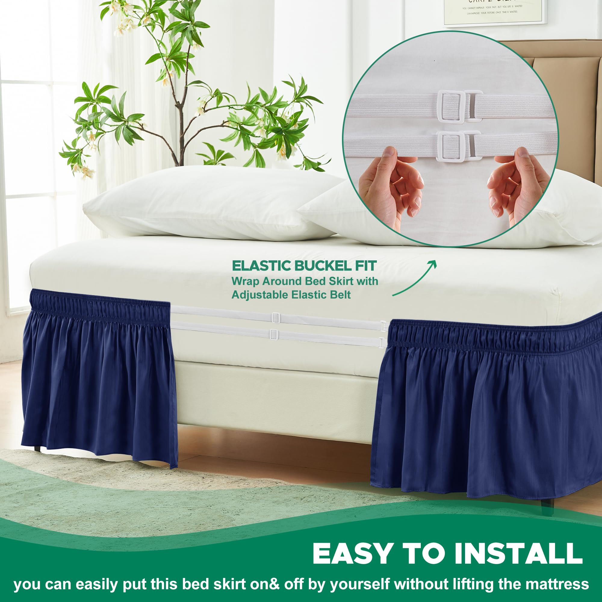 Biscaynebay Wrap Around Bed Skirt King & Cal King Navy Polyester 16" Drop