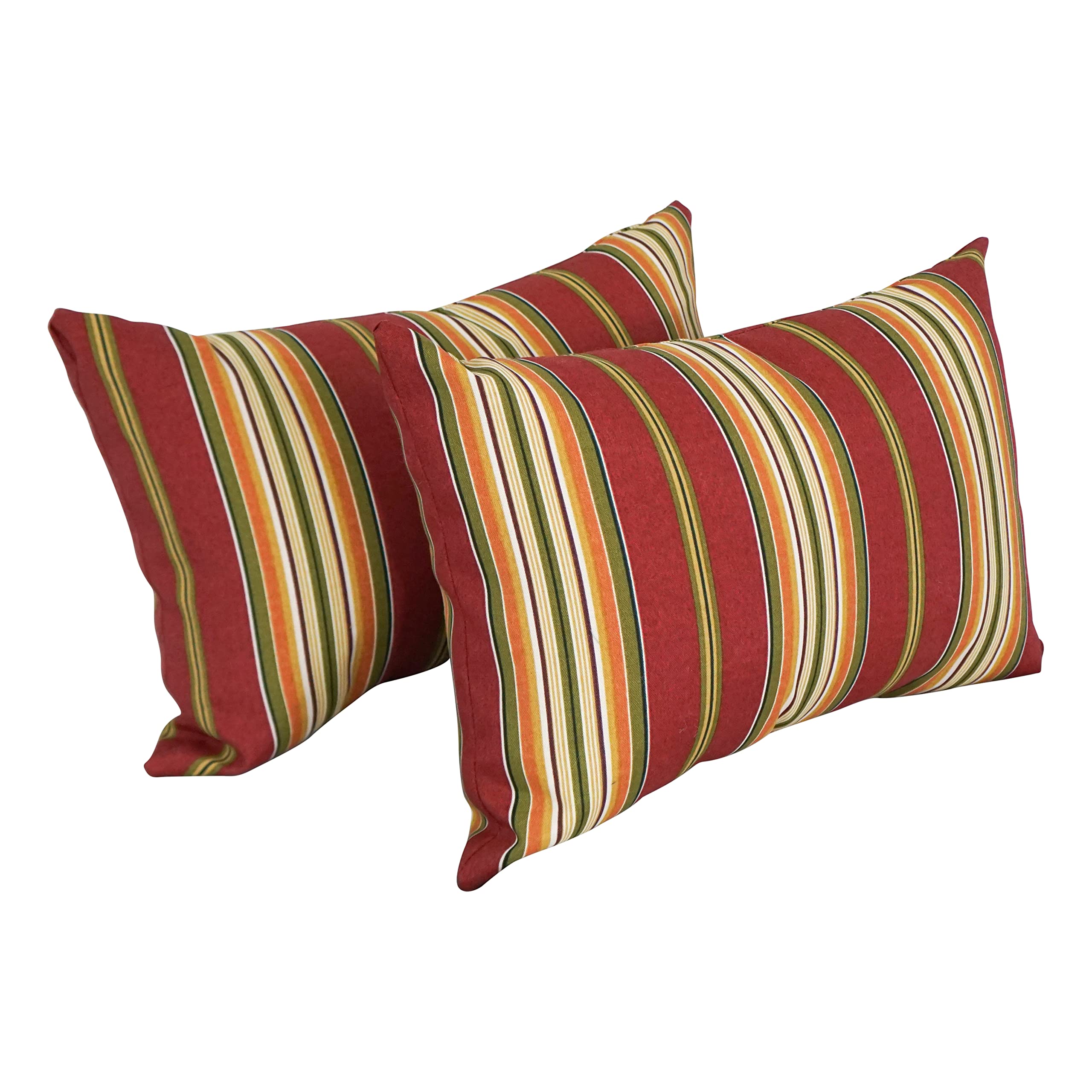 Blazing Needles 9911-S2-REO-17 Outdoor Throw Pillows (Set of 2), 12" x 20", Kingsley Stripe Ruby