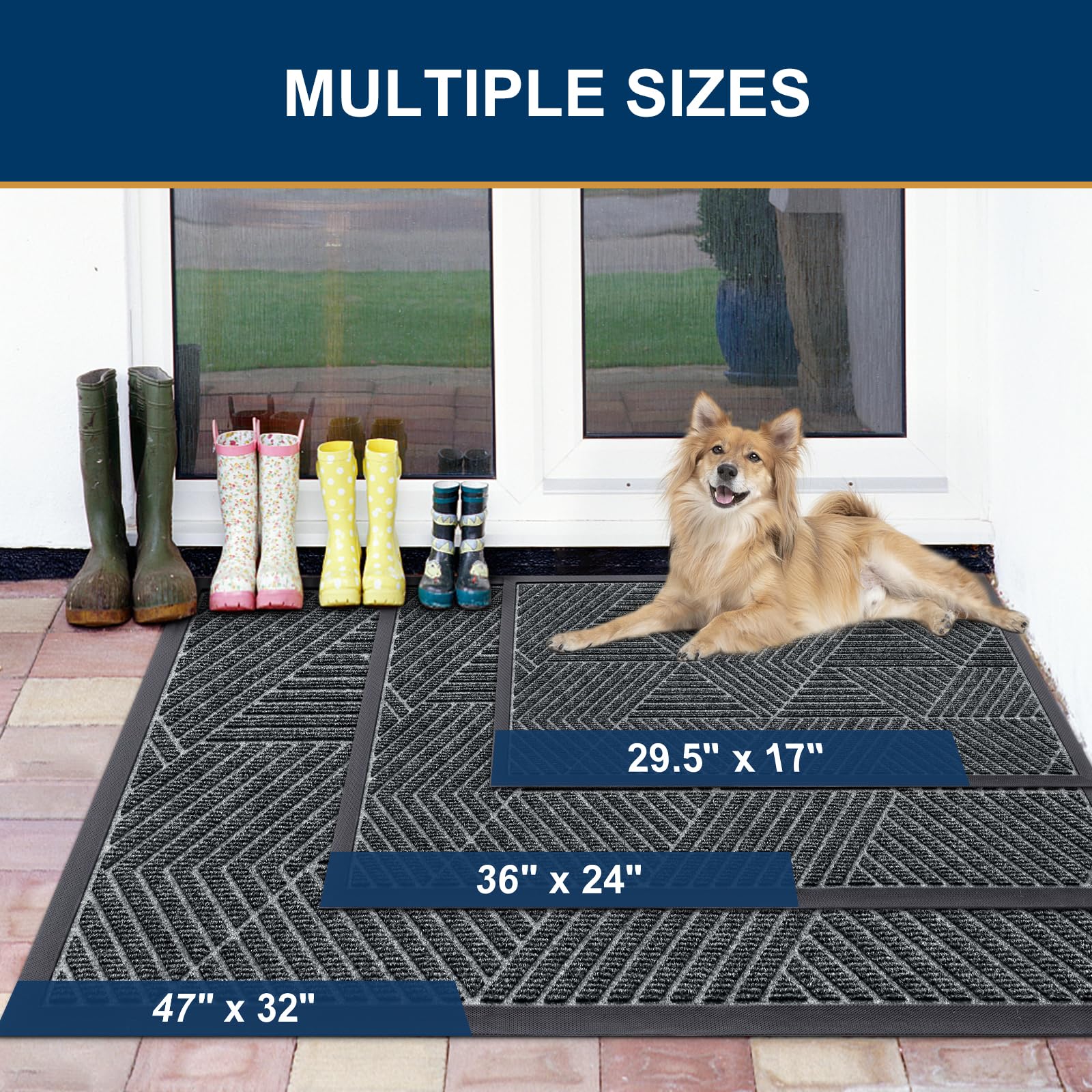 Smiry Front Door Mat Outside Entrance, Heavy Duty Natural Rubber Mat, Sturdy Trap Dirt And Moisture Indoor Outdoor Door Mat, Easy Clean Low Profile Doormat Outdoor Entrance, 29.5X17 Inch, Grey