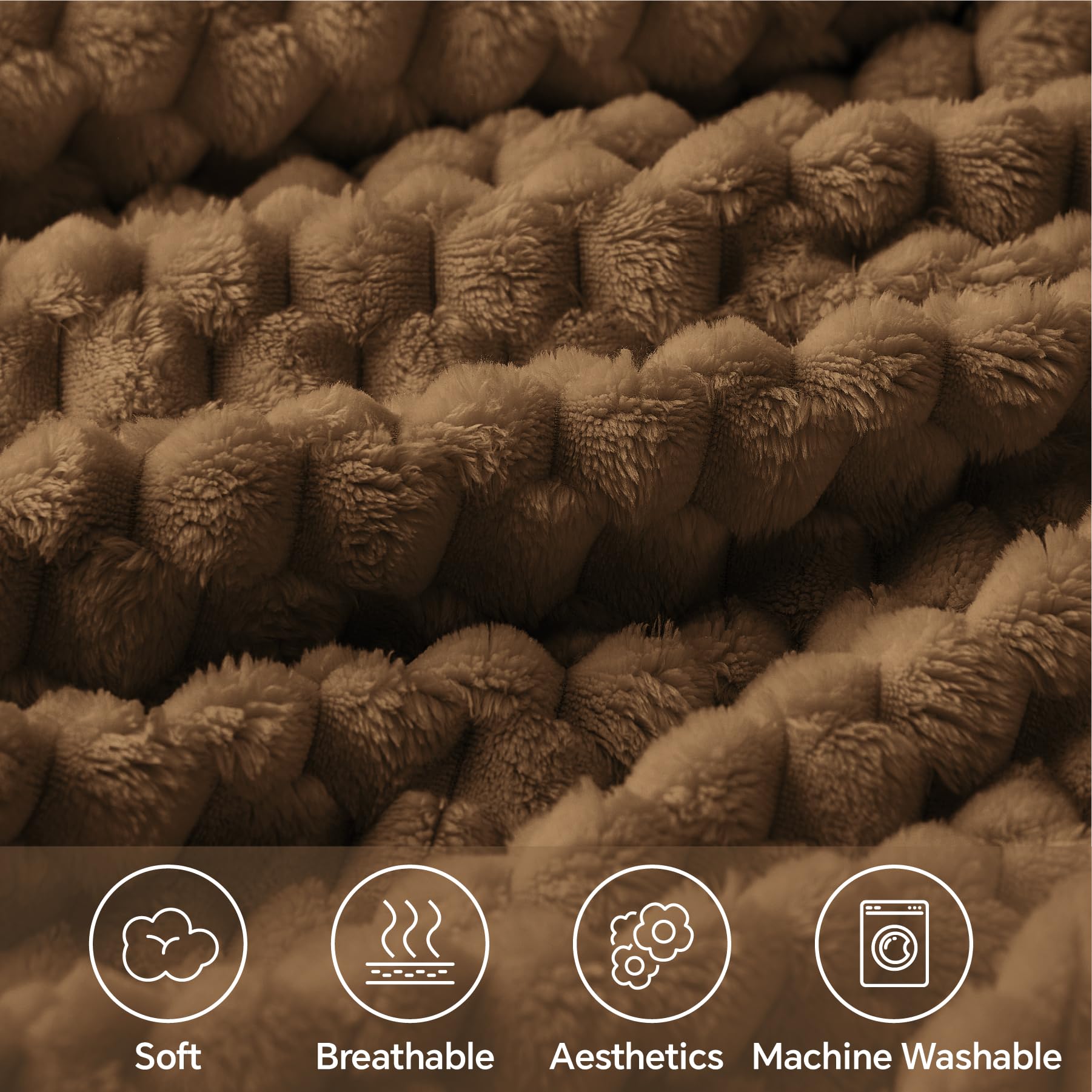 Bedelite Fleece Blanket - 3D Jacquard Decorative Brown Throw Blankets For Couch & Bed, Soft And Cozy Warm Plush Fluffy Blanket A