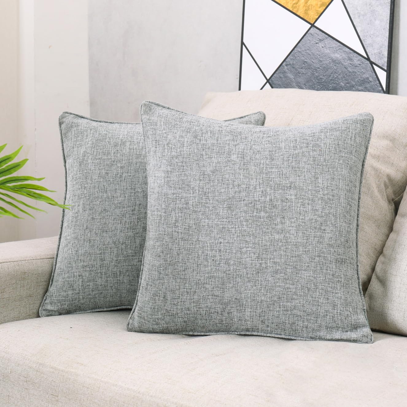 Hpuk Linen Throw Pillow Covers Pack Of 2, 18X18 Inch Accent Cushion Covers For Living Room, Bedroom, Decorative Solid Color Pillow Covers For Couch, Sofa, Chair, Grey