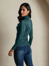 [Dark Green] SilkSilky  Long Sleeve Turtle Neck Women's T-Shirt 002