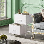 WLIVE White Night Stand with 2 Fabric Drawers and Wooden Top, Bedside Table for Bedroom