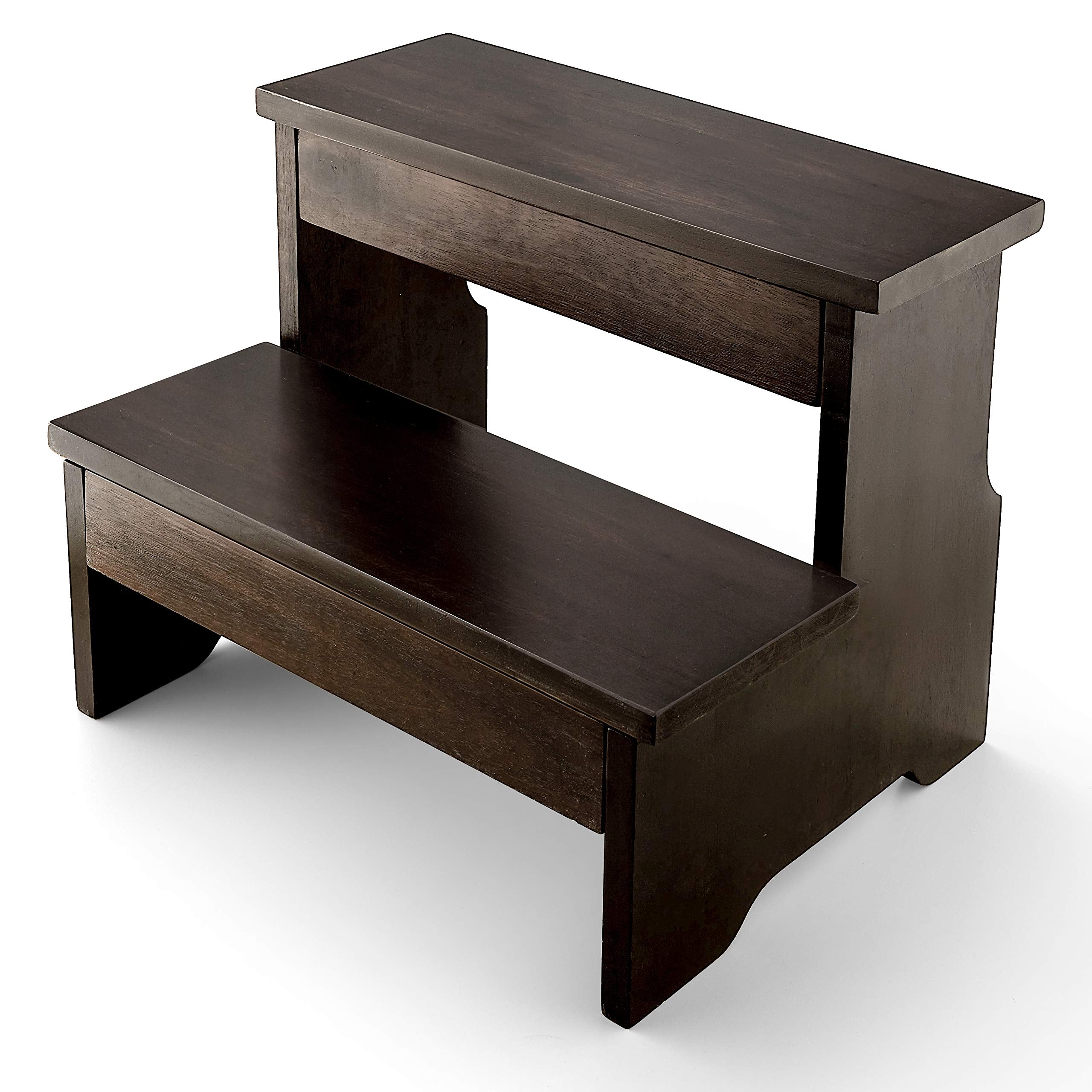 Wooden Two Step Stool - Heavy Duty 2 Step Stool for Adult and Kids - Holds up to 450Lb for Kichen/Bathroom/Bedside Step Stool (W