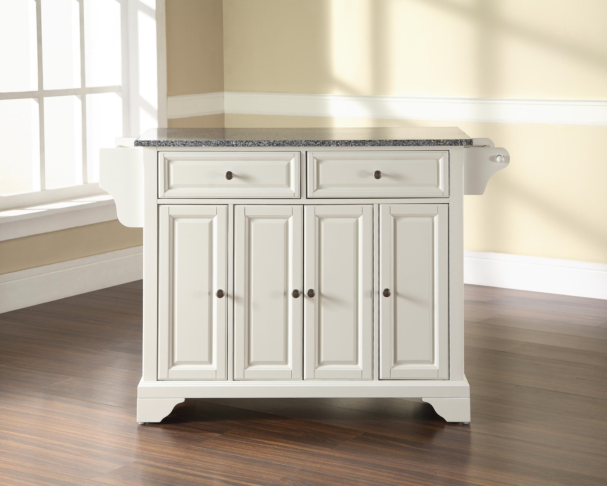 Crosley Furniture Lafayette Granite Top Rolling Kitchen Island Storage Cart, Microwave Stand, Spice Rack, White