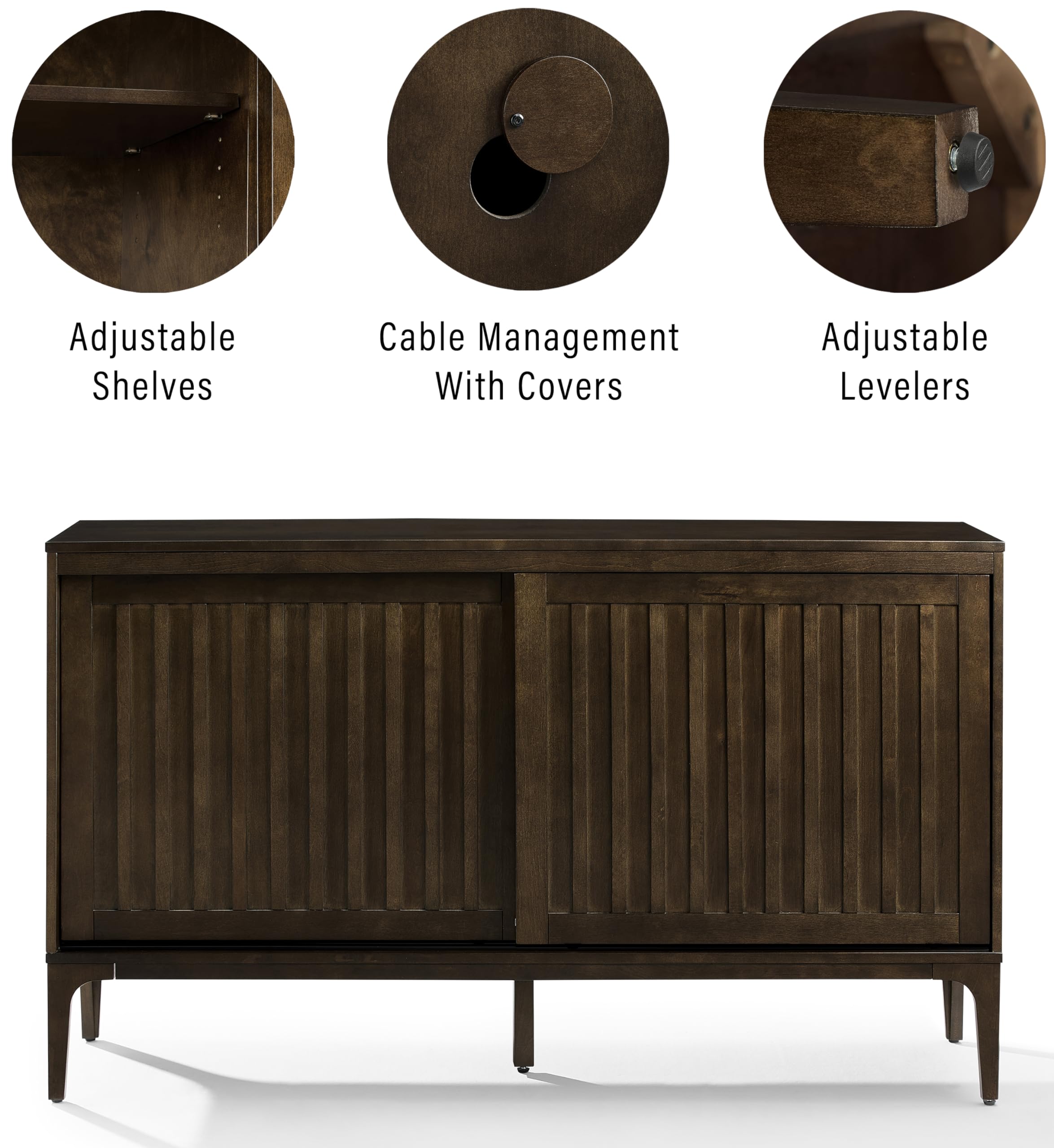 Crosley Furniture Asher Mid-Century Modern Sideboard Buffet Cabinet, Dark Brown, Engineered Wood, Model CF4219-BR