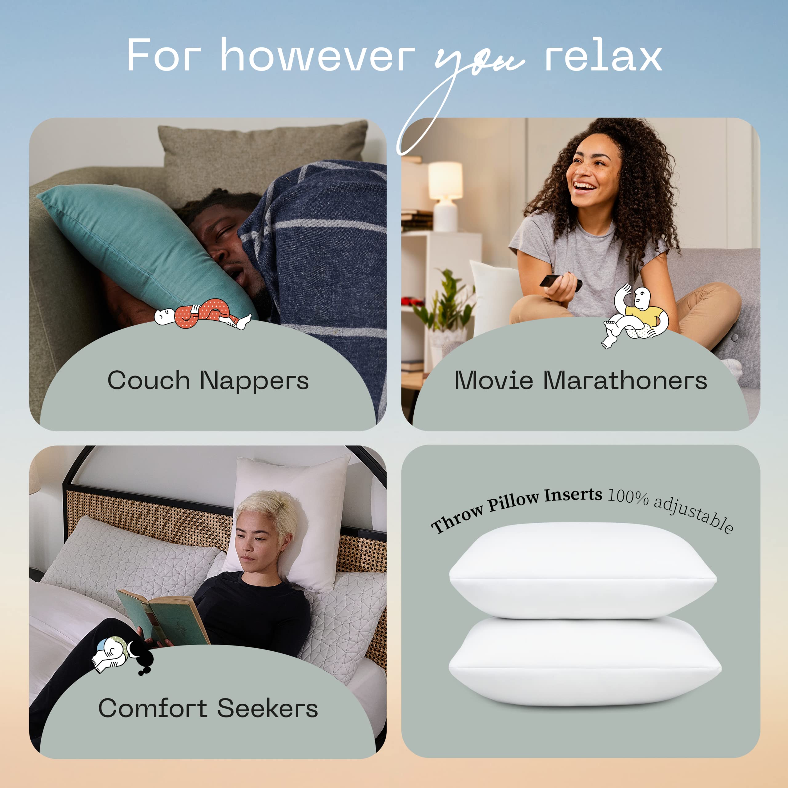 Coop Home Goods Throw Pillows (Pack Of 2 White), 20X20 Pillow Inserts, Indoor & Outdoor Pillows, Adjustable Couch Pillows & Deco