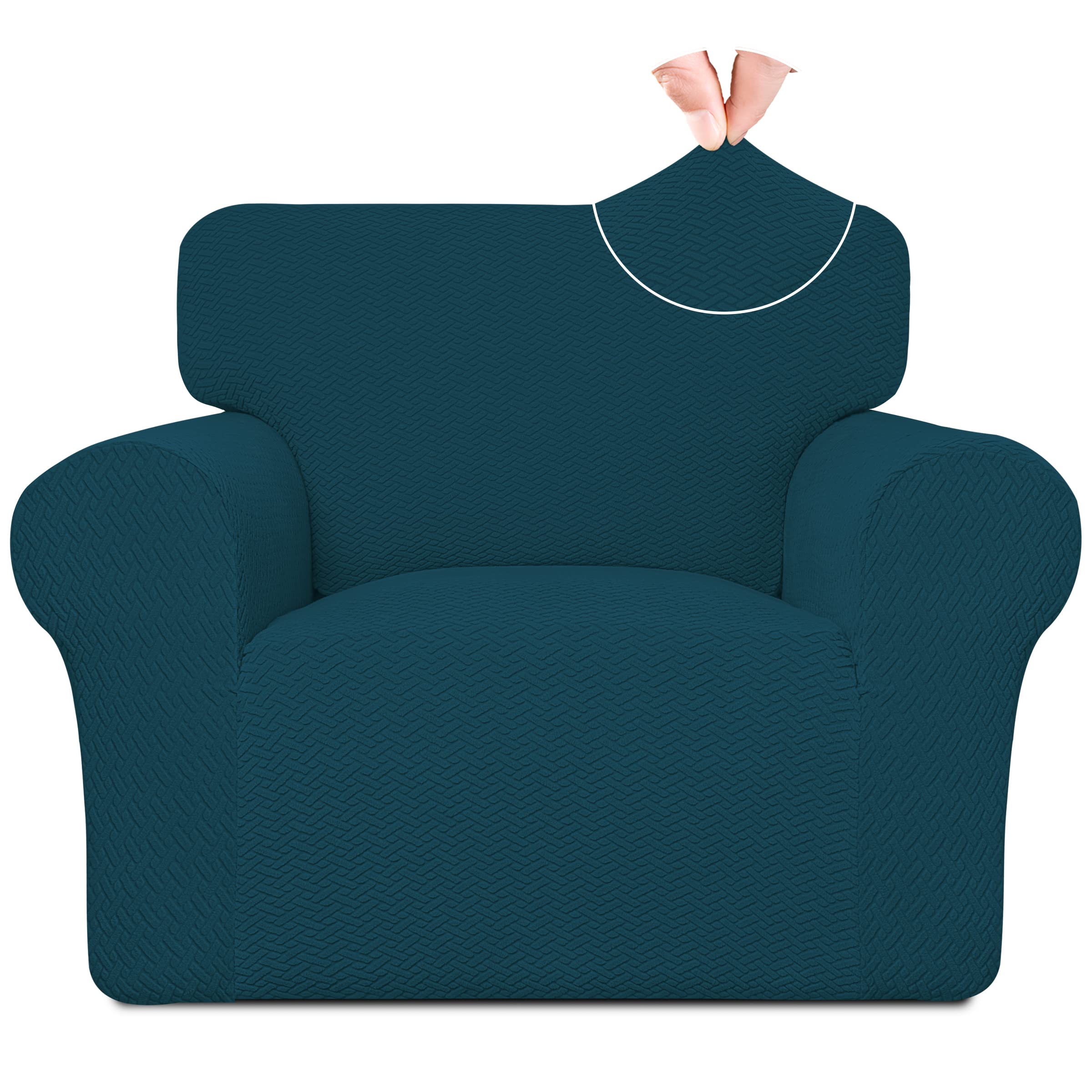 Easy-Going Stretch Jacquard Chair Couch Cover, 1-Piece Soft Sofa Cover, Sofa Slipcover With Anti-Slip Foams, Washable Furniture Protector For Kids, Pets (Chair, Deep Teal)