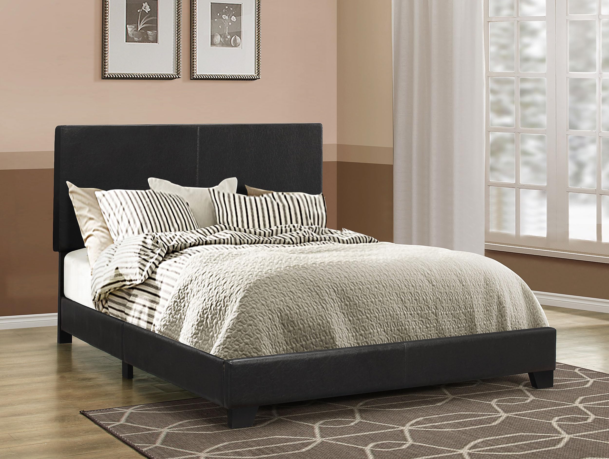 Coaster Home Furnishings Dorian Modern Upholstered Full Size Bed Frame Black Faux Leather Easy Assembly 300761F