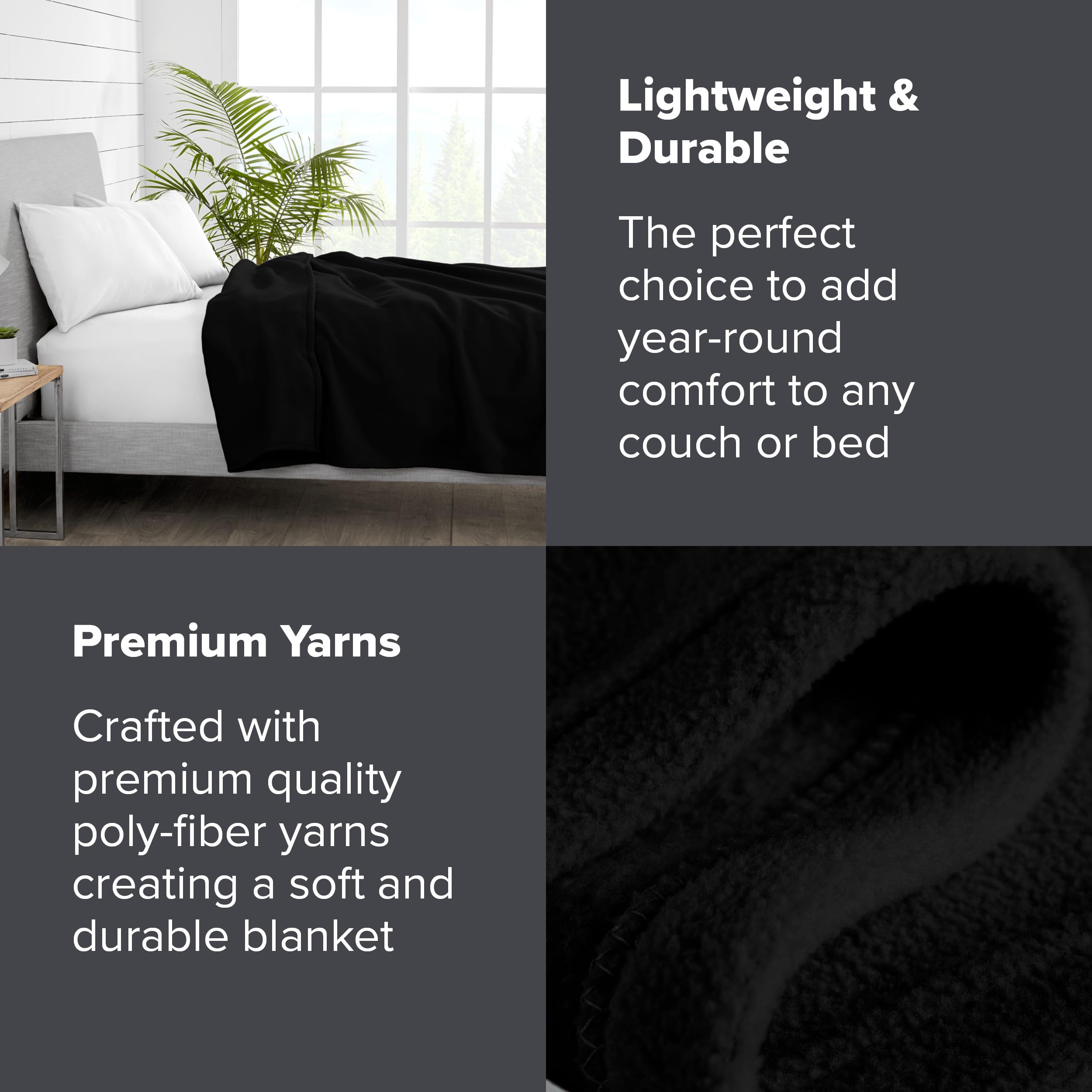 Bare Home Polar Fleece Blanket - Full/Queen Blanket - Black - Warm & Cozy - Premium Fleece Blanket - Blanket For Bed, Sofa, Camp