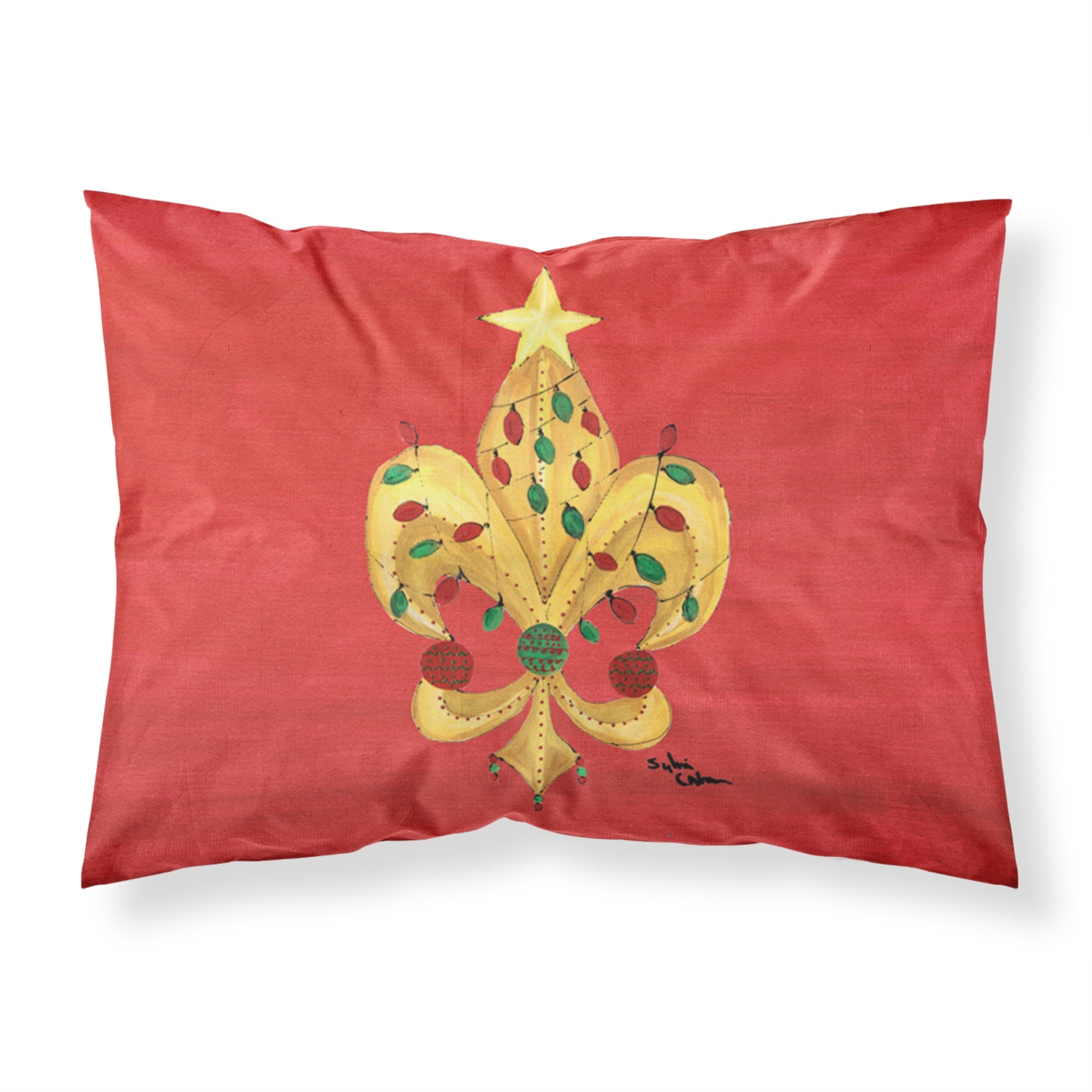 'Caroline'S Treasures 8185Pillowcase Christmas Fleur De Lis Tree With Lights Moisture Wicking Fabric Standard Pillowcase, Large