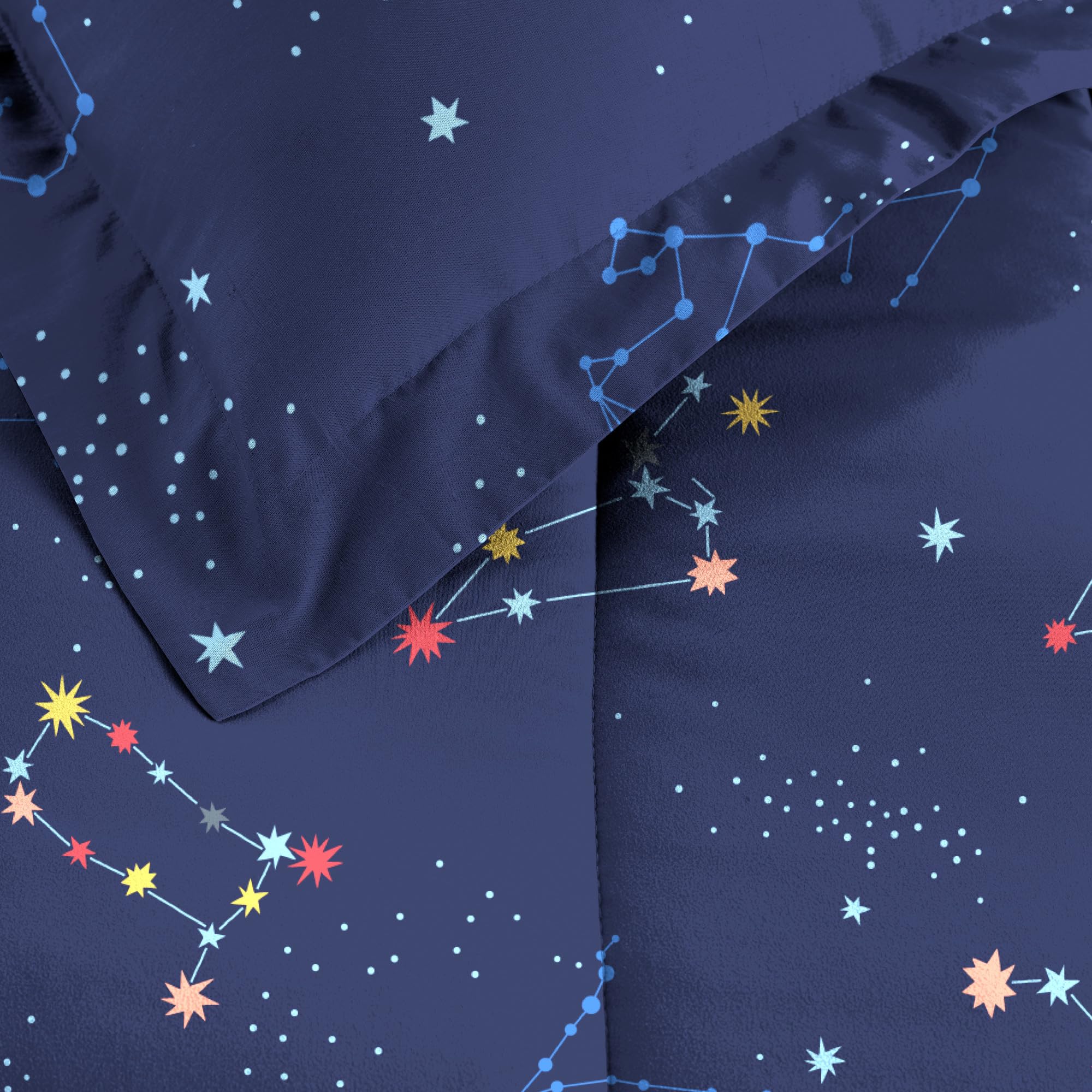 Dream Factory Kids 5-Piece Complete Bed Set Easy-Wash Super Soft Microfiber Comforter Bedding, Twin, Navy Blue Zodiac
