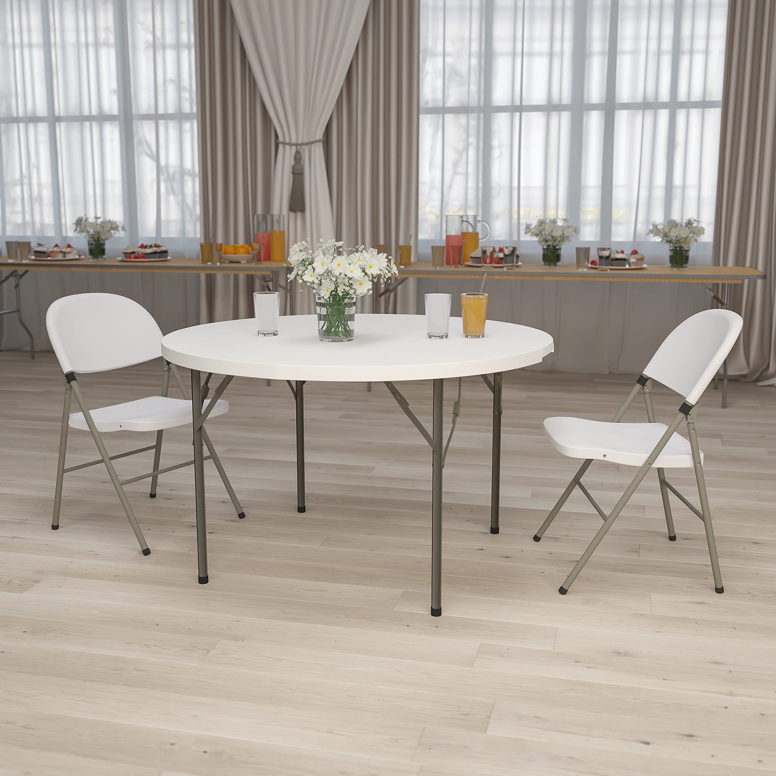 Flash Furniture Kathryn 4' Round Plastic Folding Event Table for Parties and Trade Shows, Portable Indoor/Outdoor Event Banquet Table, White