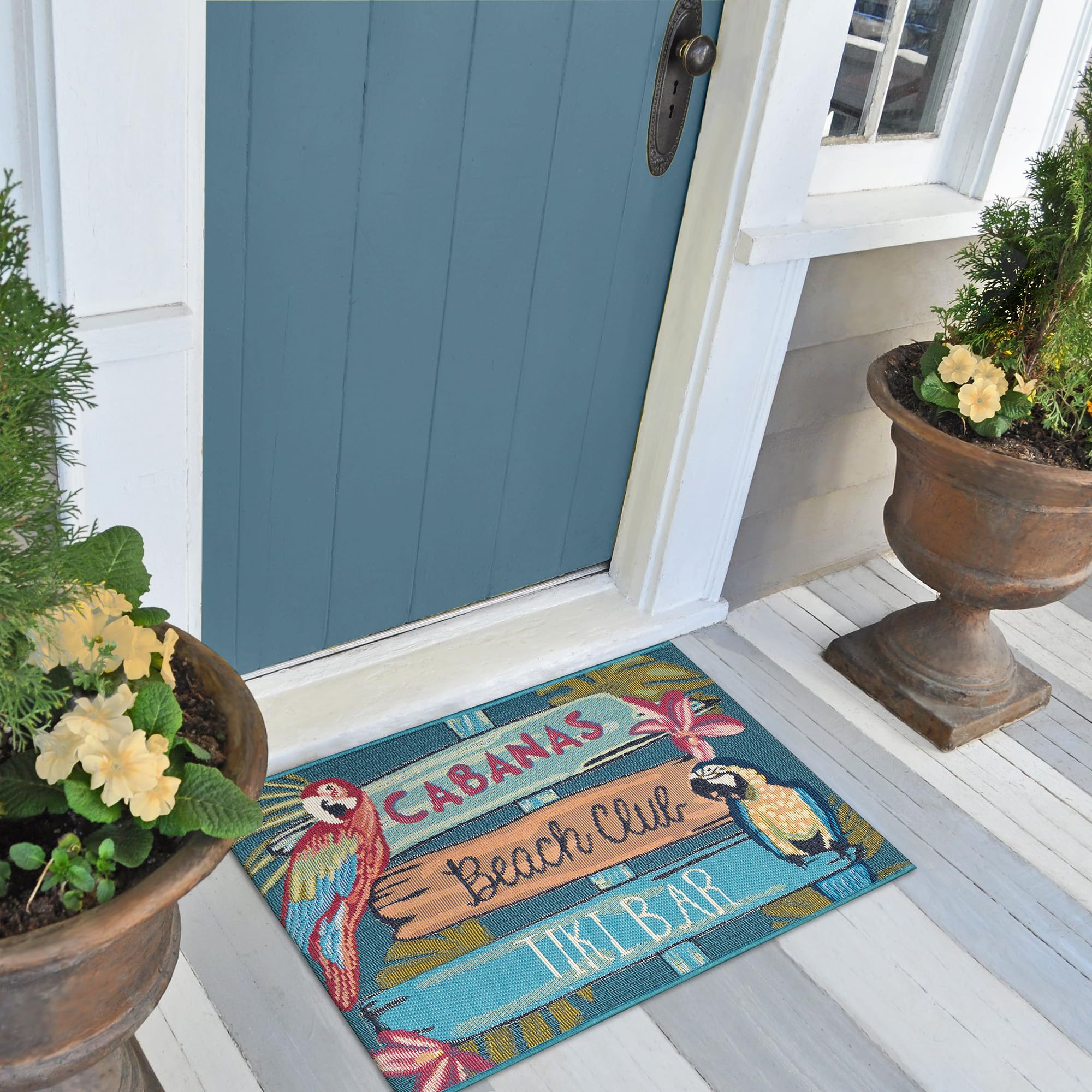 Liora Manne Esencia Indoor/Outdoor Power Loomed Latex Back Non Slip Mat - Transitional Whimsical Beach Colorful (Summer Signs Multi) (2' X 2'10')