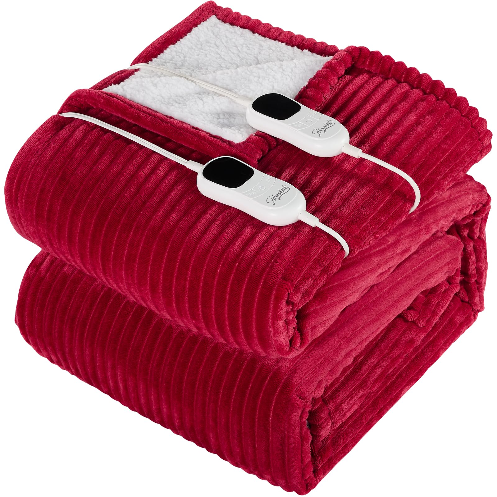 Homemate Electric Blanket Queen Size - 84''X90'' Heated Blanket Queen Size 1/2/4/6/8 Hours Auto-Off 10 Heat Levels Over-Heat Pro
