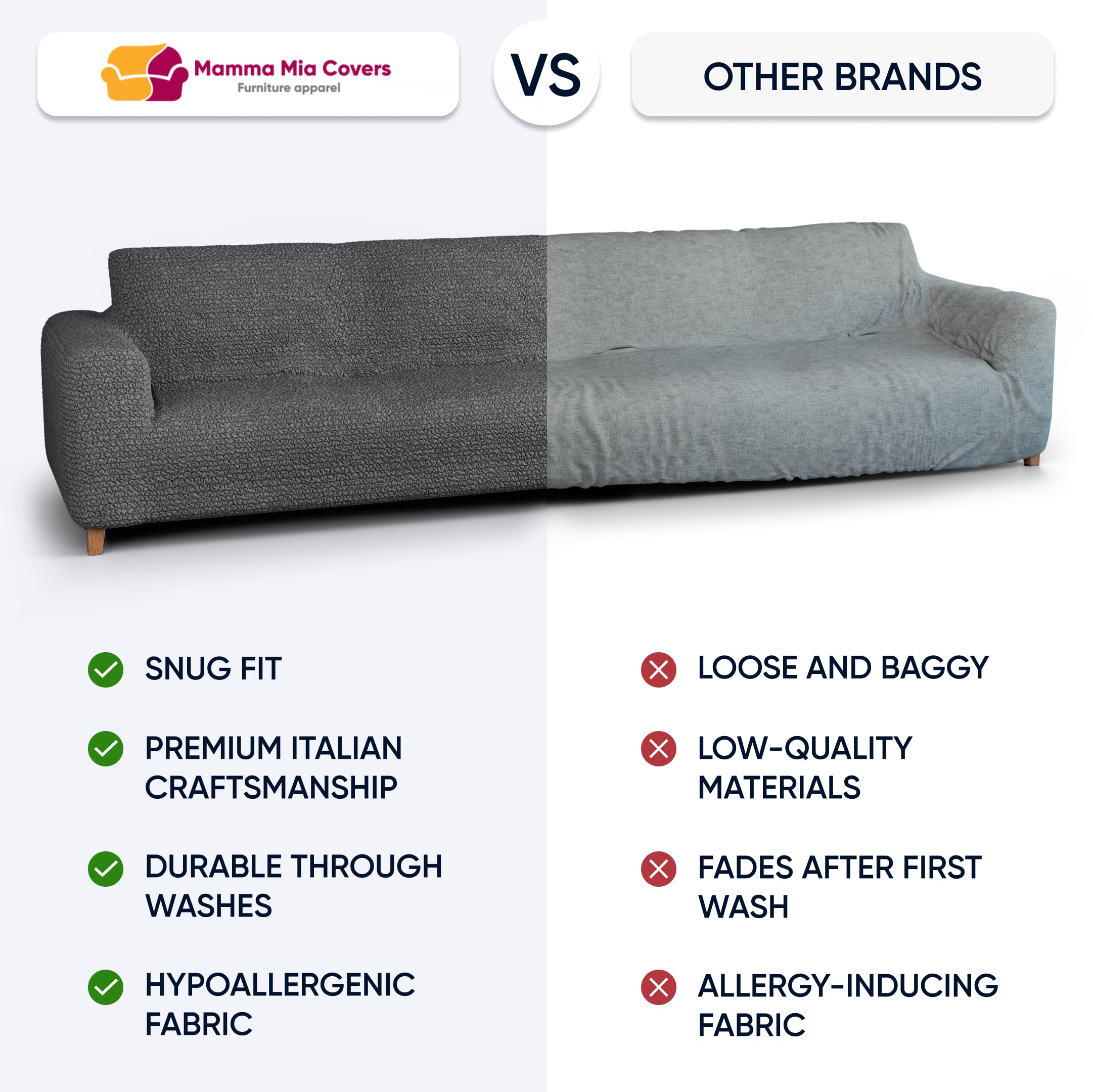 Paulato By Ga.I.Co. Sofa Slipcover - Stretch Couch Cover - Cushion Sofa Cover - Soft Polyester Fabric Slip Cover - 1-Piece Form