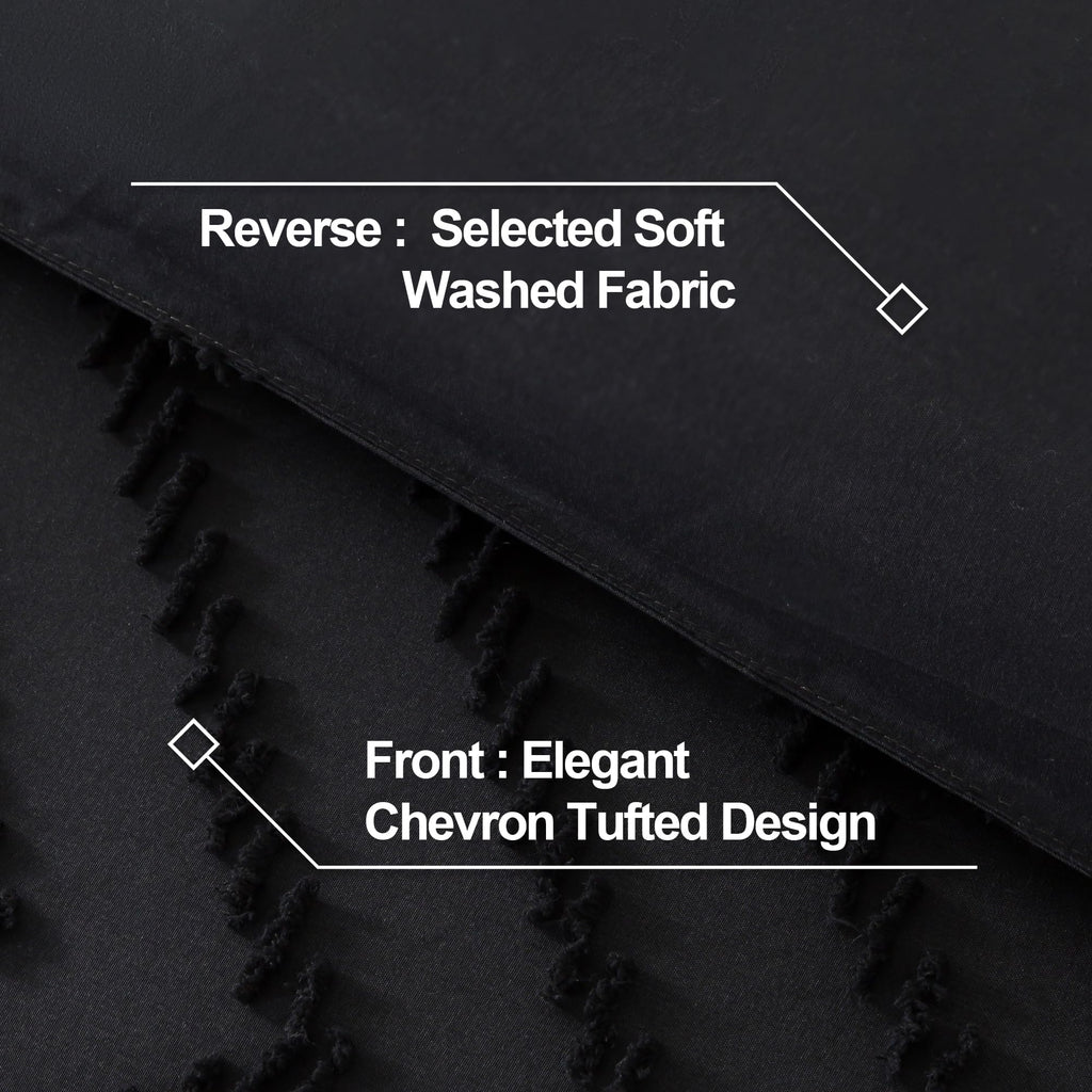 Andency Black Comforter Full Size, Boho Soft Fluffy Warm Lightweight Bedding Comforter Sets For Full Bed, 3 Pieces Chevron Tufted Aesthetic Microfiber Lightweight Comforter Set