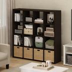 Furinno Cubicle Open Back Decorative Cube Storage Organizer, 16-Cube, Dark Oak