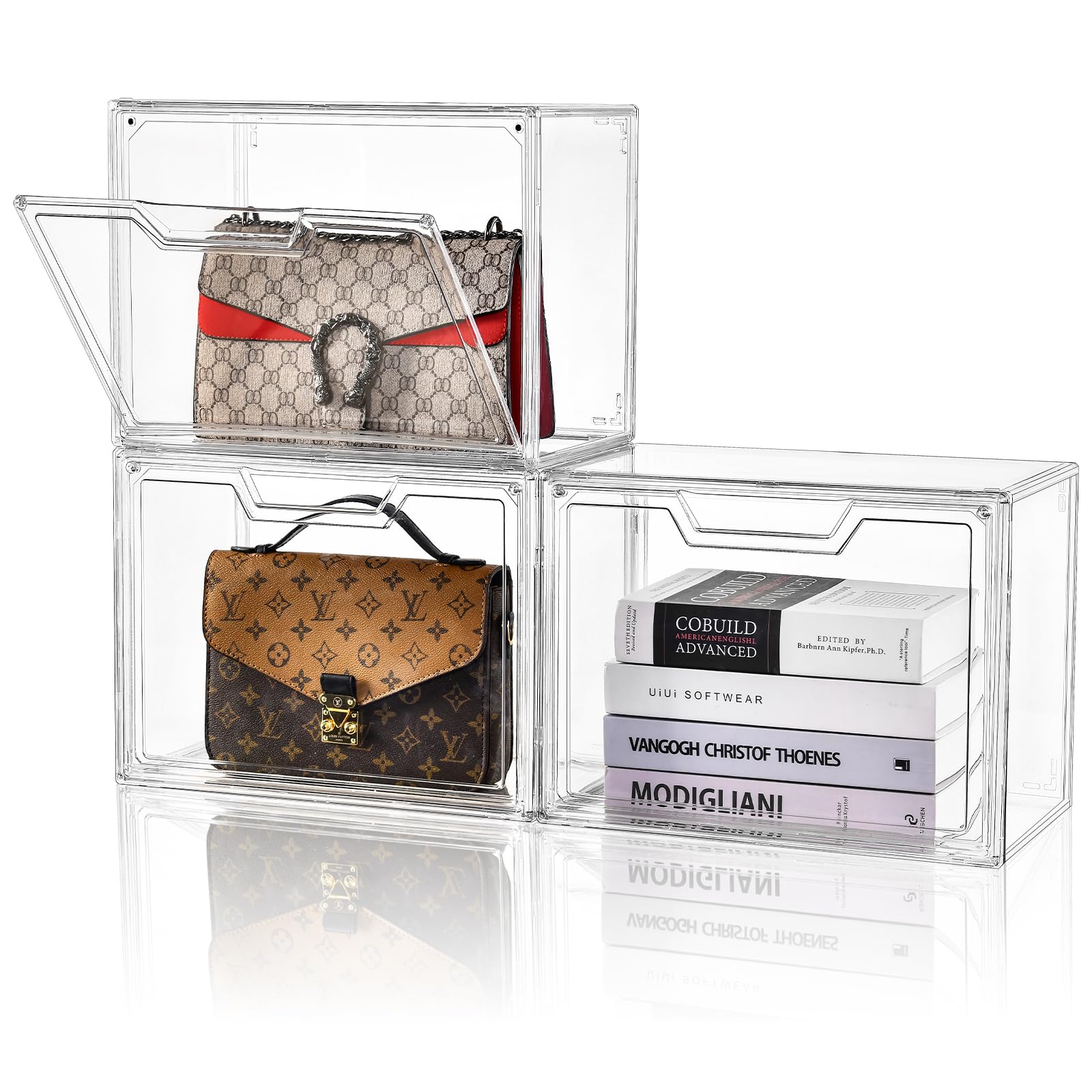 Purse Organizer For Closet,Clear Acrylic Display Case For Handbag Organizer, Purse Storage Box With Magnetic Door, Plastic Stora