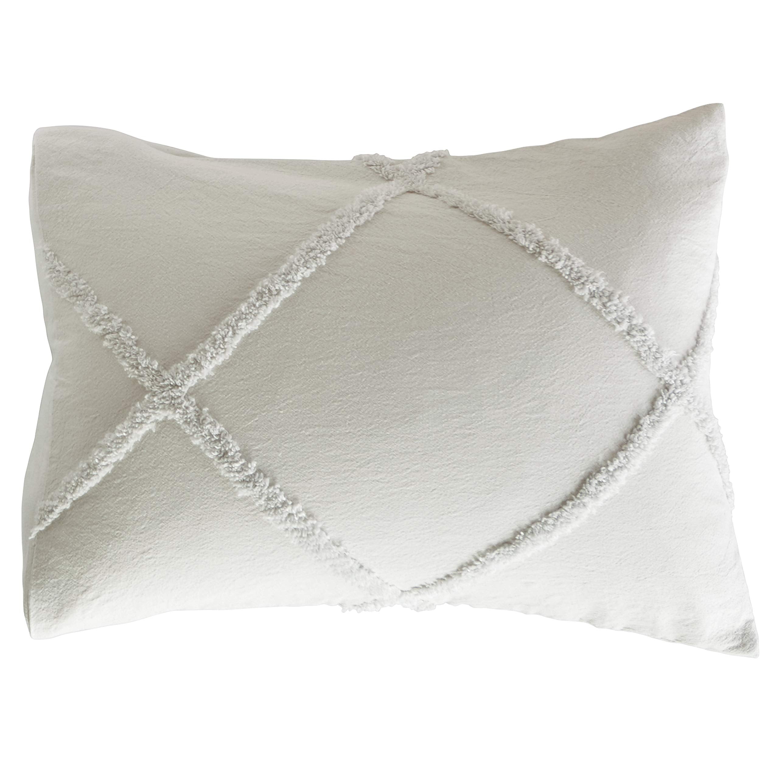 Chenille Lattice 100% Cotton Solid Color Pillow Sham, Standard Size, 20W X 26L, Grey