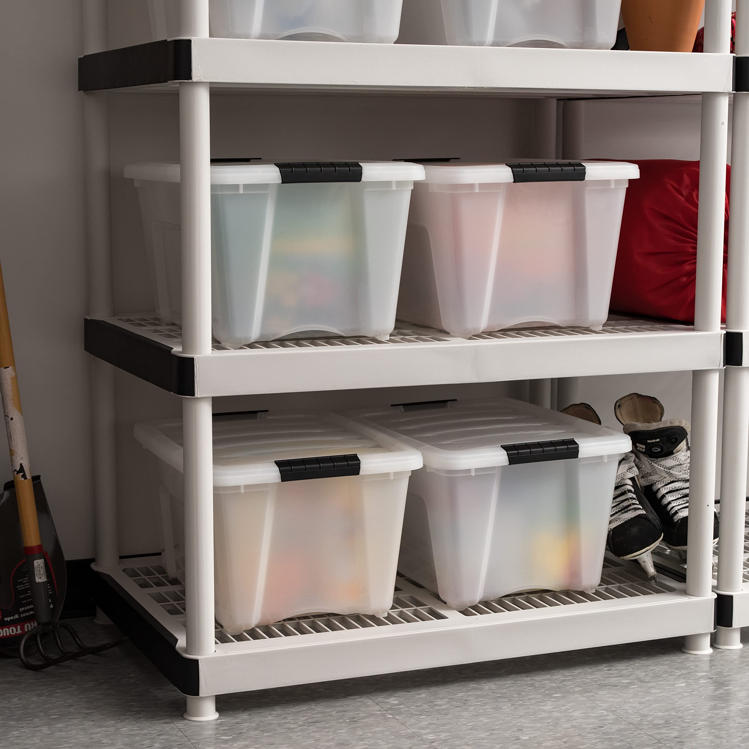 IRIS USA 32 Qt Stackable Plastic Storage Bins with Lids, 4 Pack - BPA-Free, Durable Pearl Containers with Secure Pull Handle