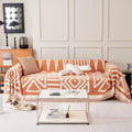 Vclife Boho Chenille Couch Cover Chic White Cream Caramel Triangle Plaid Sofa Slipcover For Sectional Sofa, Reversible Non Slip