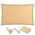 Eden'S Decor Straight Flat-Edged Sun Shade Sail Rectangular 10' X 21' Beige Uv-Blocking Outdoor Canopy Fabric Cloth Awning For P