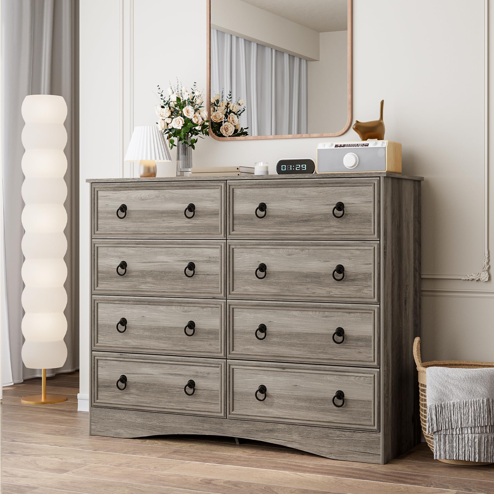 VVFLU 8 Drawer Dresser for Bedroom, Large Dressers & Chests of Drawers, TV Stand for 55 inch, Storage Organizer Furniture, Hallw