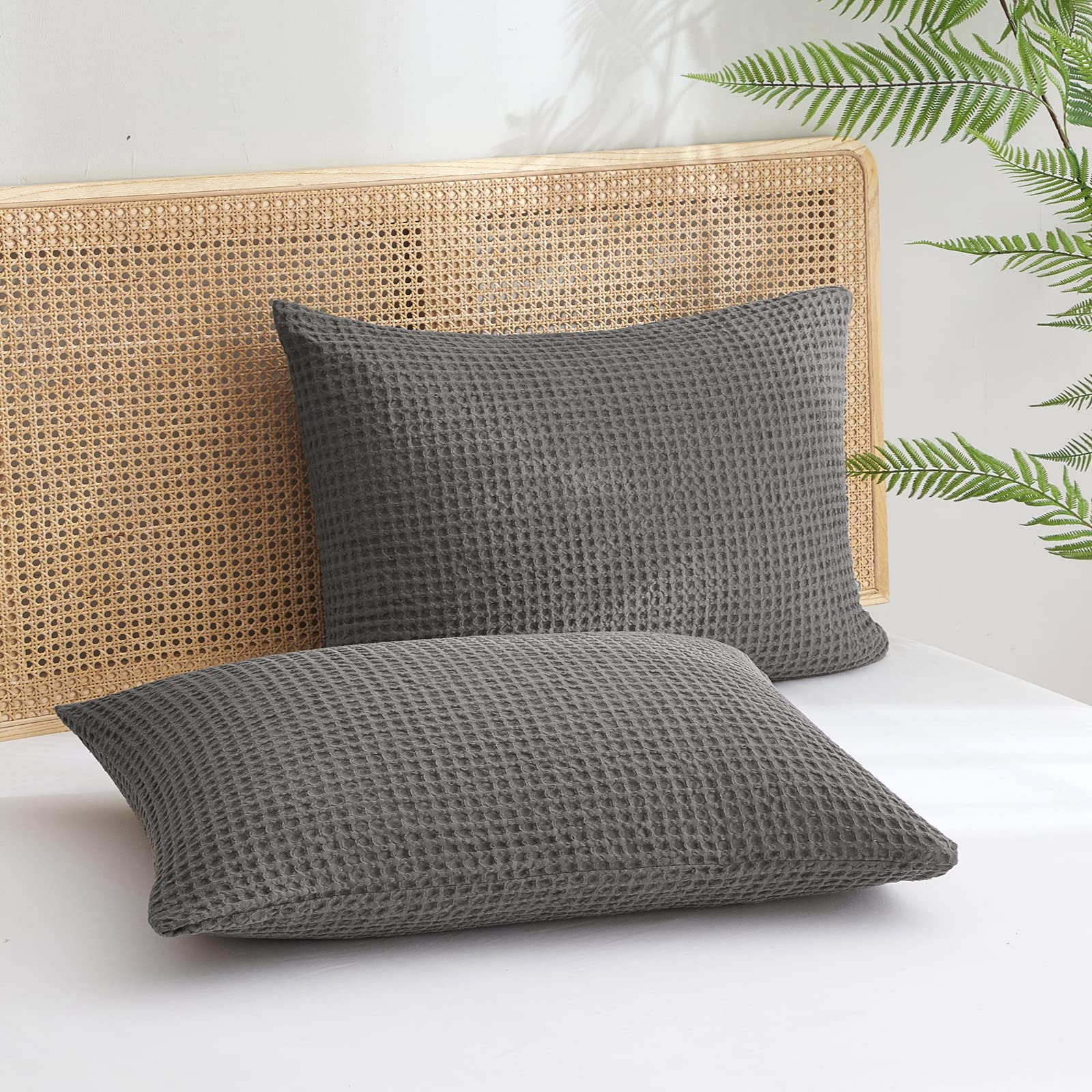 Phf Ultra Soft Waffle Weave Pillowcases Standard Size 20' X 26' 2 Pack, No Insert, Breathable Skin-Friendly Pillow Shams, Decorative Waffle Weave Pillow Case Covers, Grey
