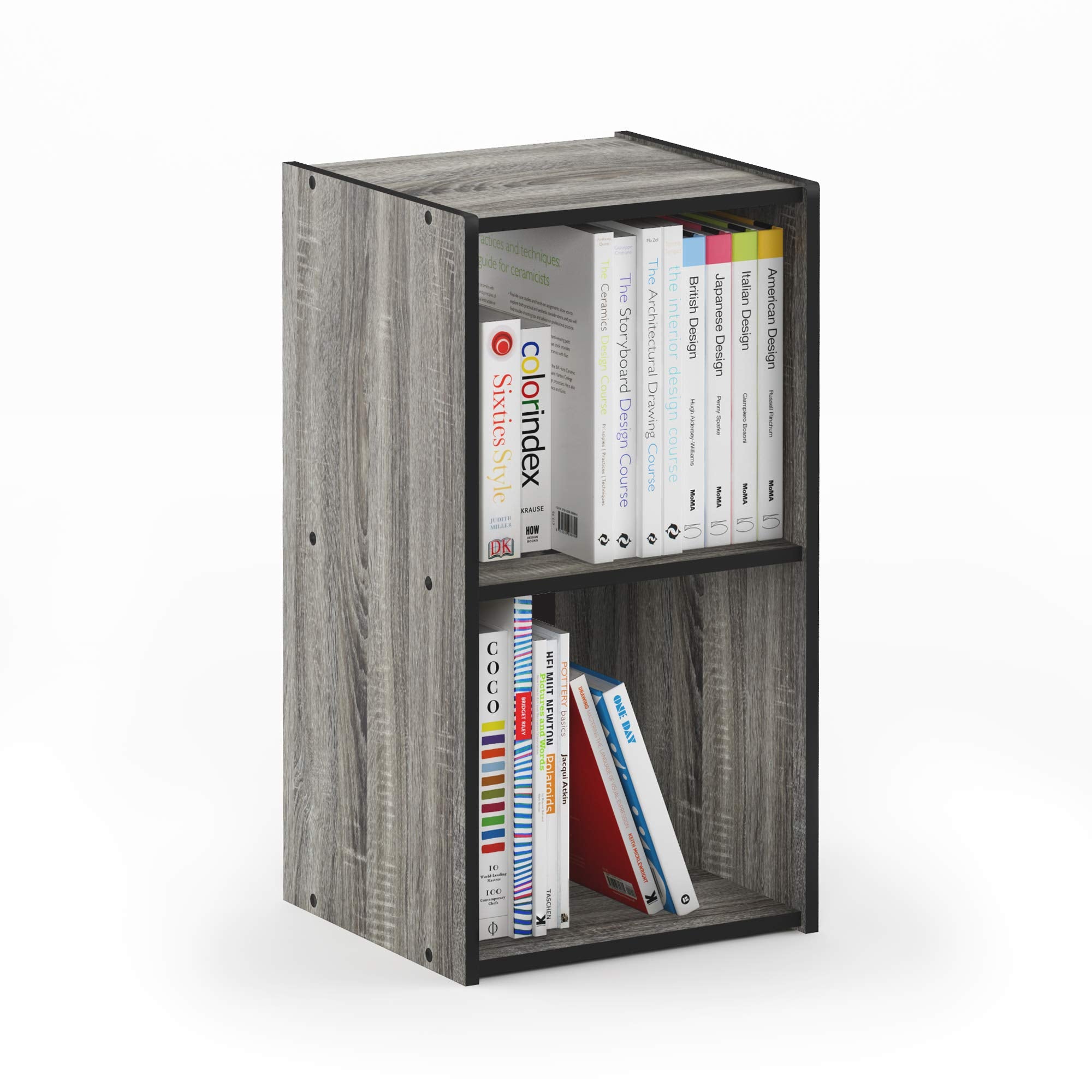 Furinno Pelli Cubic Storage Cabinet, 2x1, French Oak Grey/Black