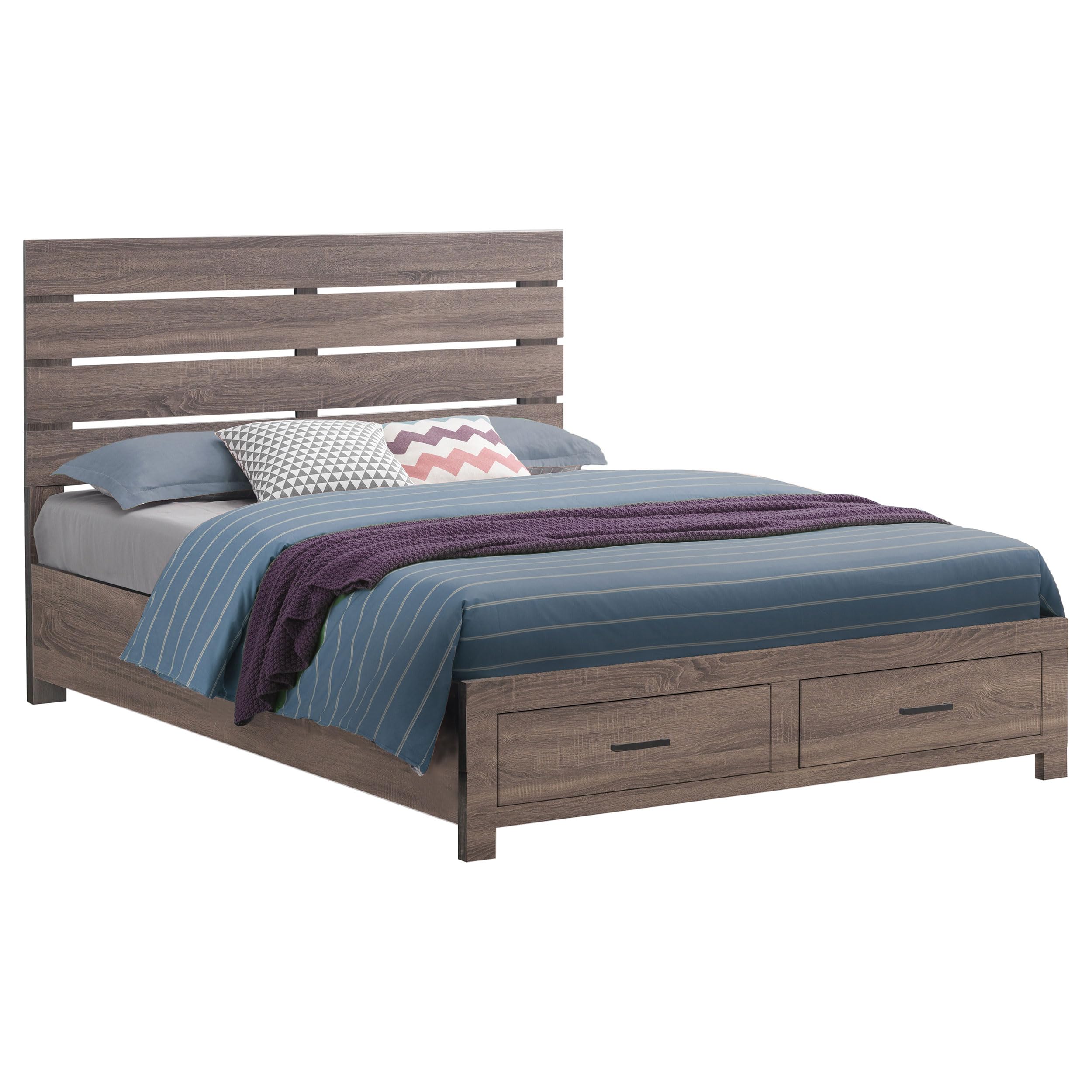Coaster Home Furnishings Brantford Farmhouse Wood Queen Size Storage Panel Bed Frame Platform Bed 49-inch Headboard Barrel Oak 207040Q